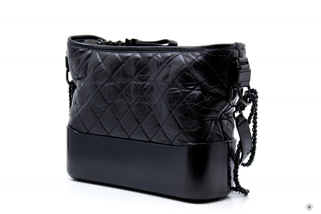 Chanel A93824 B01935 Gabrielle Hobo Medium SO Black  Black / 94305  Lambskin Shoulder Bags Bkhw