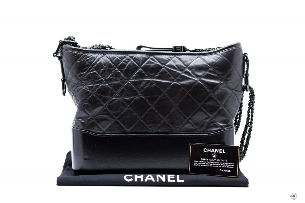Chanel A93824 B01935 Gabrielle Hobo Medium SO Black  Black / 94305  Lambskin Shoulder Bags Bkhw
