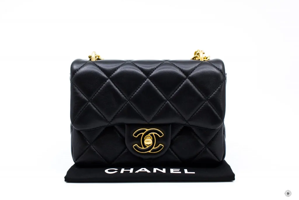 Chanel AS3113B07634 Mini Flab Bag With Enamel And Gold Tone Metal  Black   94305 Calfskin Shoulder Bags Gbhw