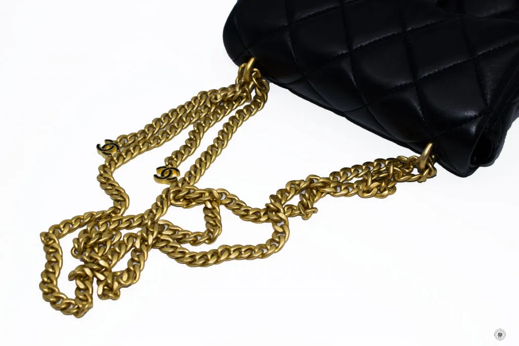 Chanel AS3113B07634 Mini Flab Bag With Enamel And Gold Tone Metal  Black   94305 Calfskin Shoulder Bags Gbhw