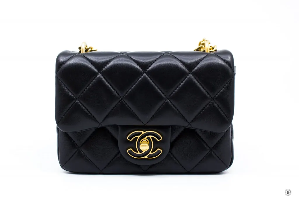 Chanel AS3113B07634 Mini Flab Bag With Enamel And Gold Tone Metal  Black   94305 Calfskin Shoulder Bags Gbhw