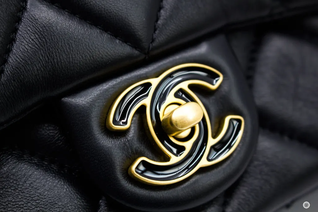 Chanel AS3113B07634 Mini Flab Bag With Enamel And Gold Tone Metal  Black   94305 Calfskin Shoulder Bags Gbhw