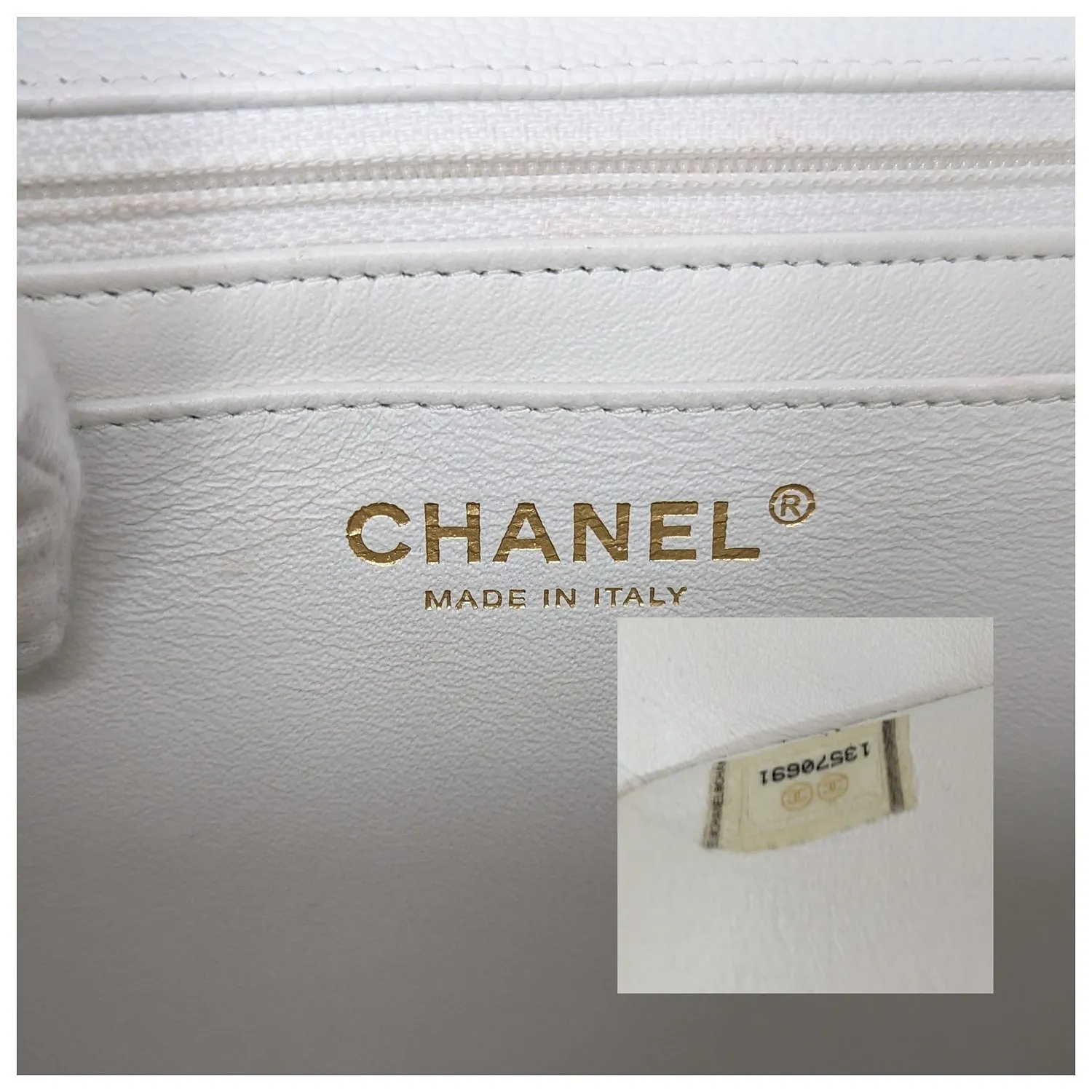 Chanel bags Vintage Classic Quilted Caviar Single White Jumbo Flap
