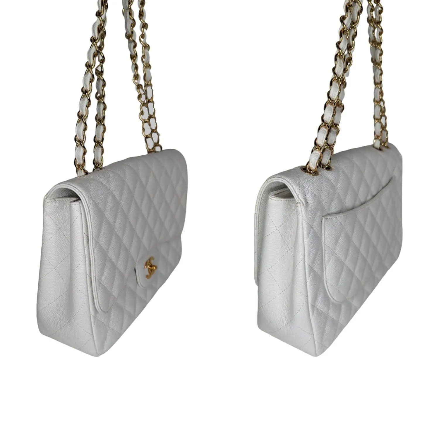 Chanel bags Vintage Classic Quilted Caviar Single White Jumbo Flap