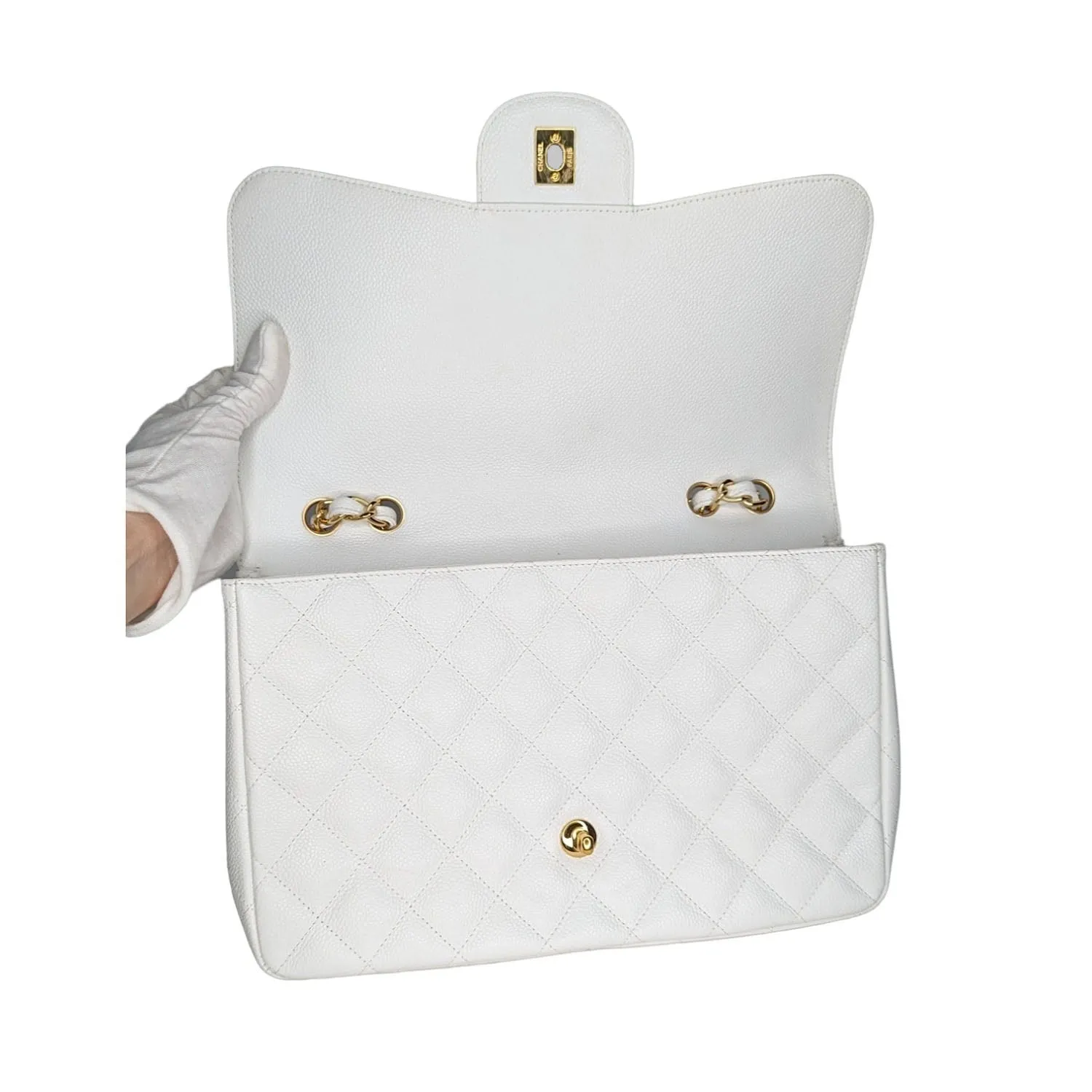 Chanel bags Vintage Classic Quilted Caviar Single White Jumbo Flap