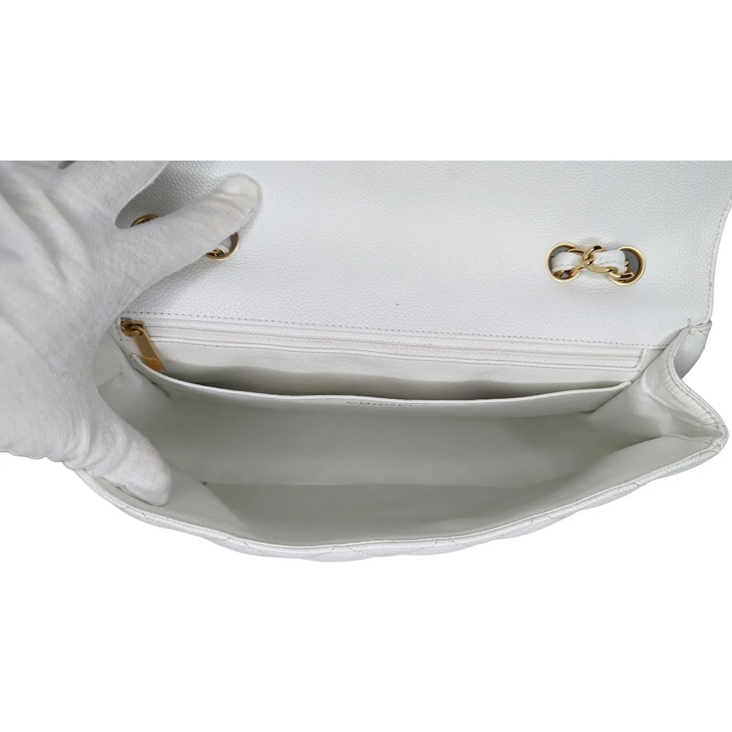 Chanel bags Vintage Classic Quilted Caviar Single White Jumbo Flap