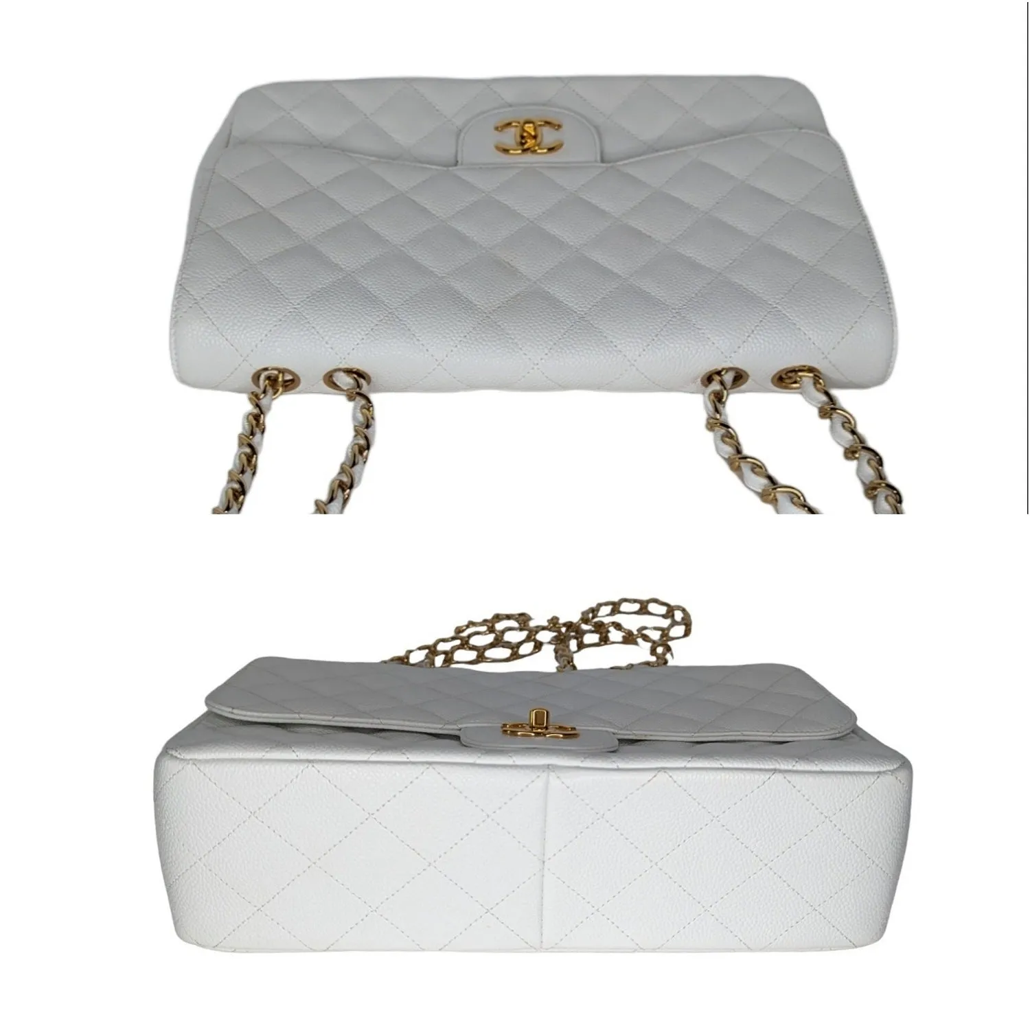 Chanel bags Vintage Classic Quilted Caviar Single White Jumbo Flap