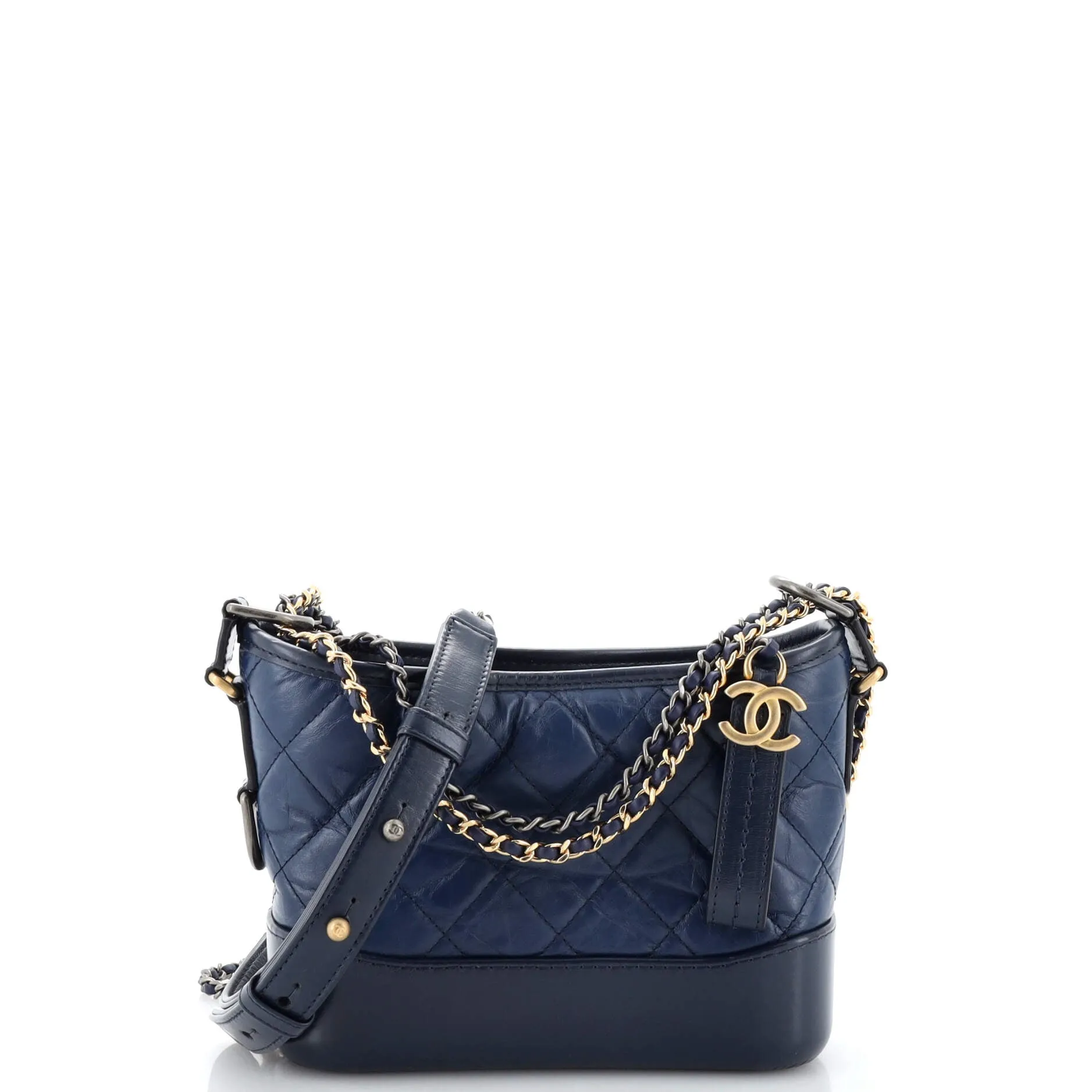 CHANEL Bicolor Gabrielle Hobo Quilted Aged Calfskin Small