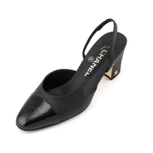 Chanel Black Cap Toe CC Slingback Pumps Size US 6  | EU 36