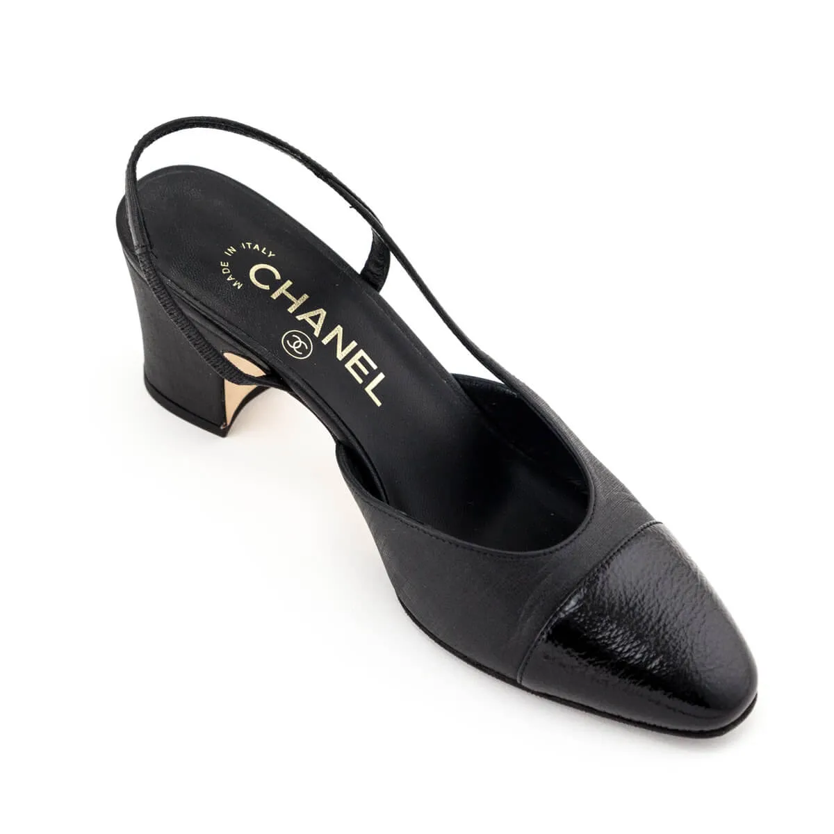 Chanel Black Cap Toe CC Slingback Pumps Size US 6  | EU 36