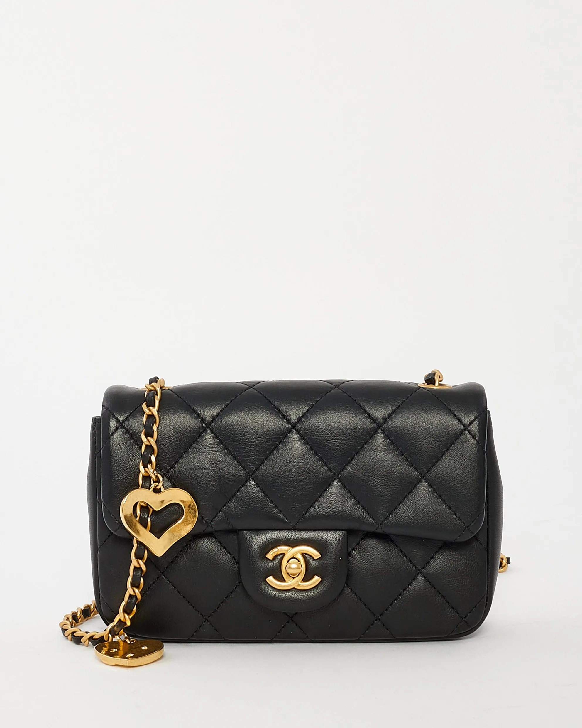 Chanel Black Lambskin CC & Heart Charm Mini Flap Bag GHW