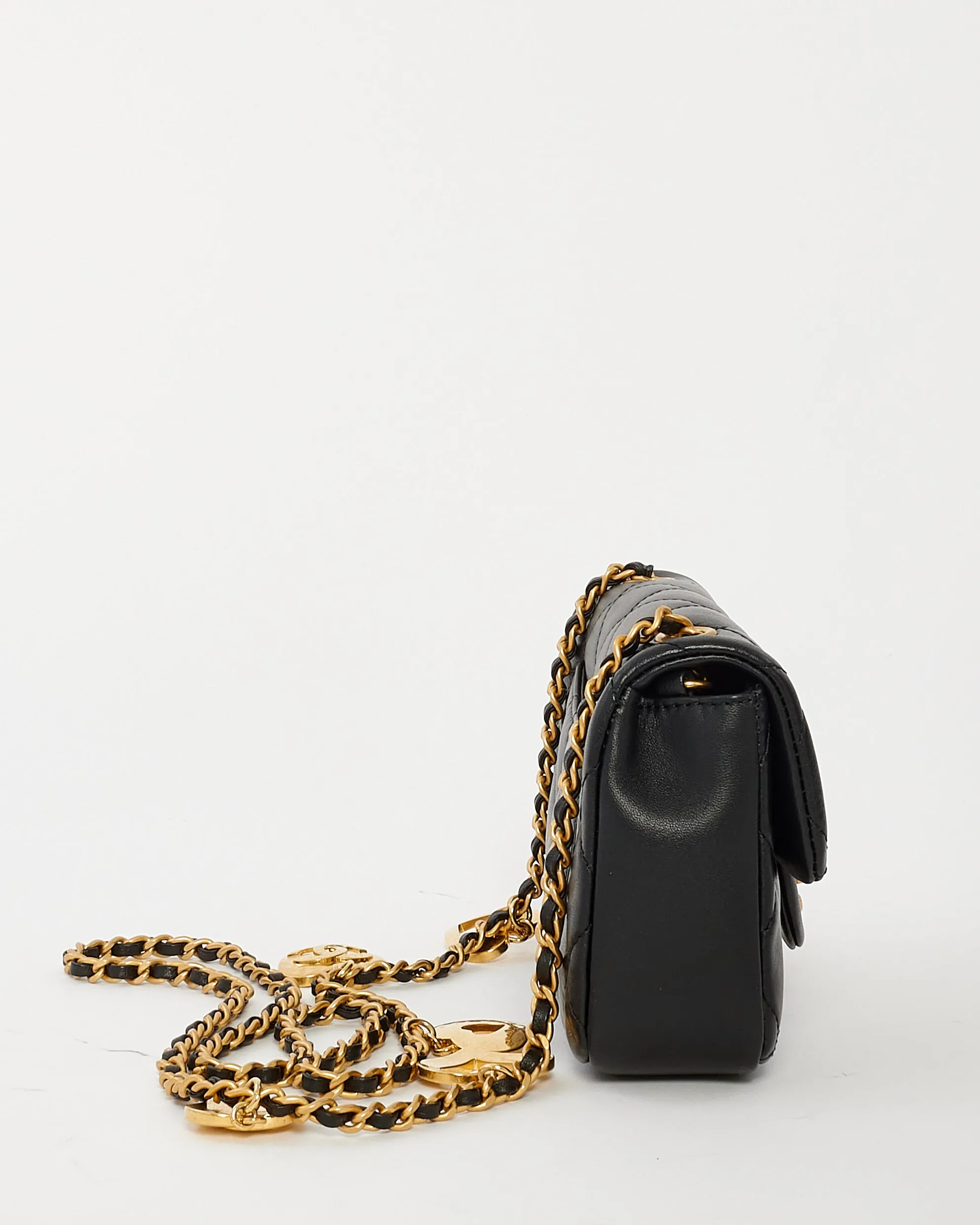 Chanel Black Lambskin CC & Heart Charm Mini Flap Bag GHW