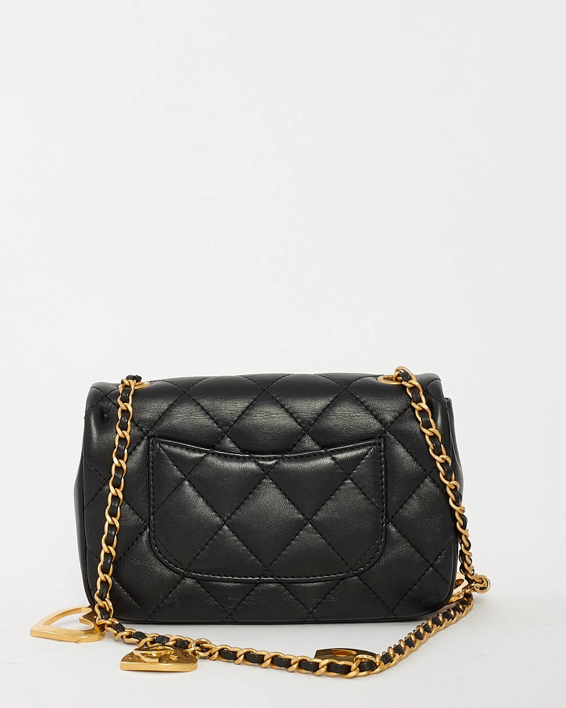 Chanel Black Lambskin CC & Heart Charm Mini Flap Bag GHW