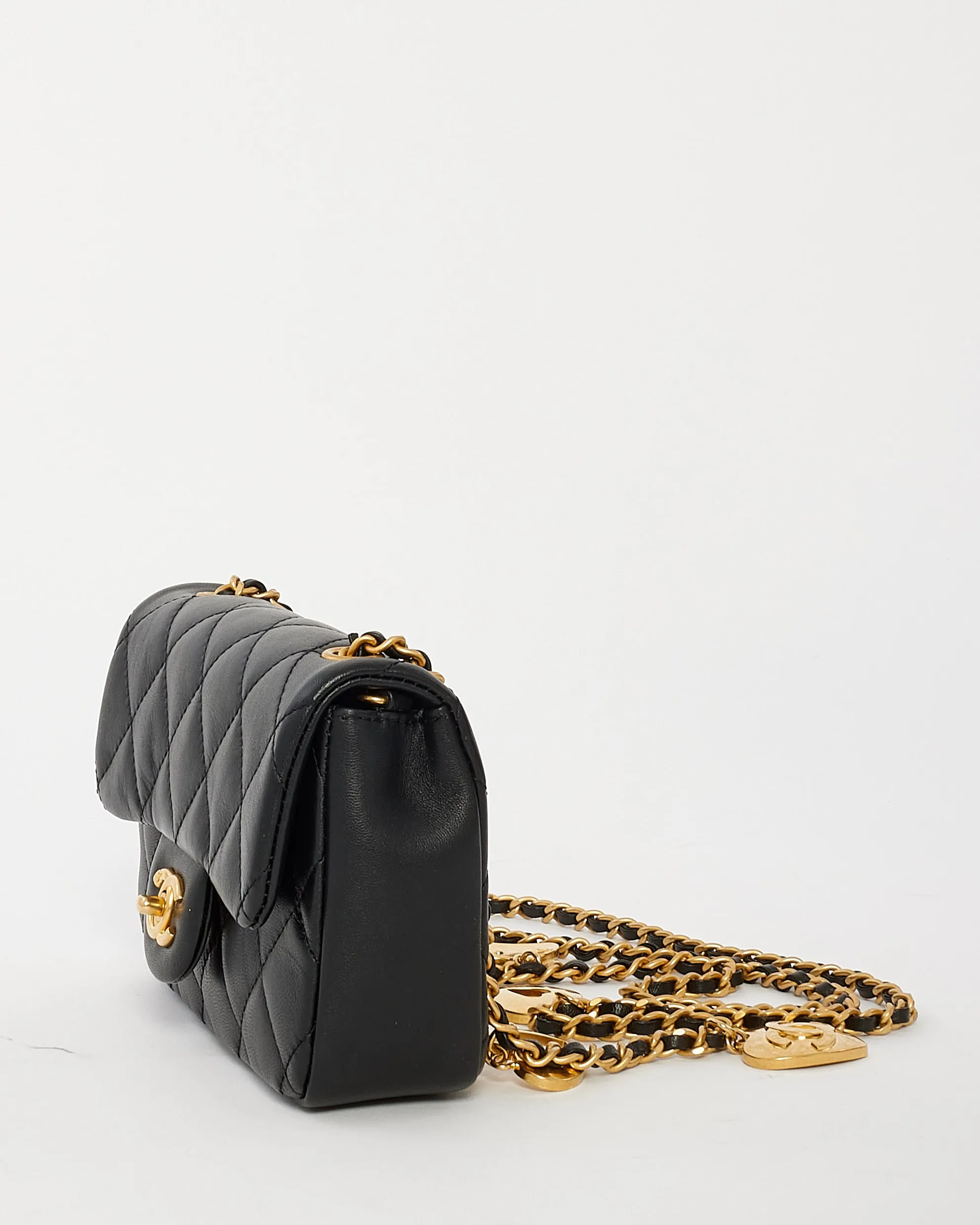 Chanel Black Lambskin CC & Heart Charm Mini Flap Bag GHW