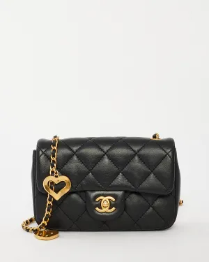 Chanel Black Lambskin CC & Heart Charm Mini Flap Bag GHW