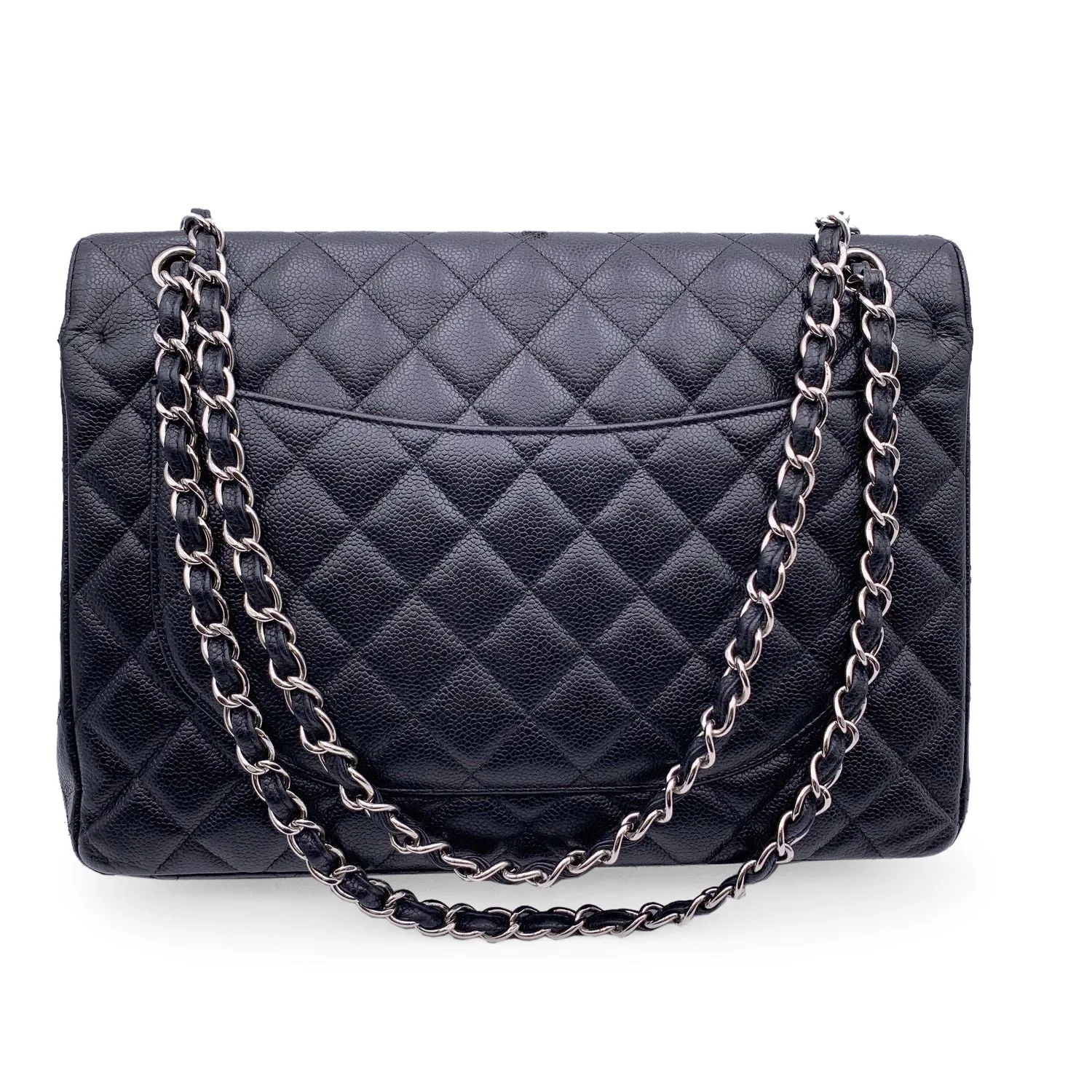 CHANEL Black Quilted Caviar Maxi Timeless Classic 2.55 Double New Bag
