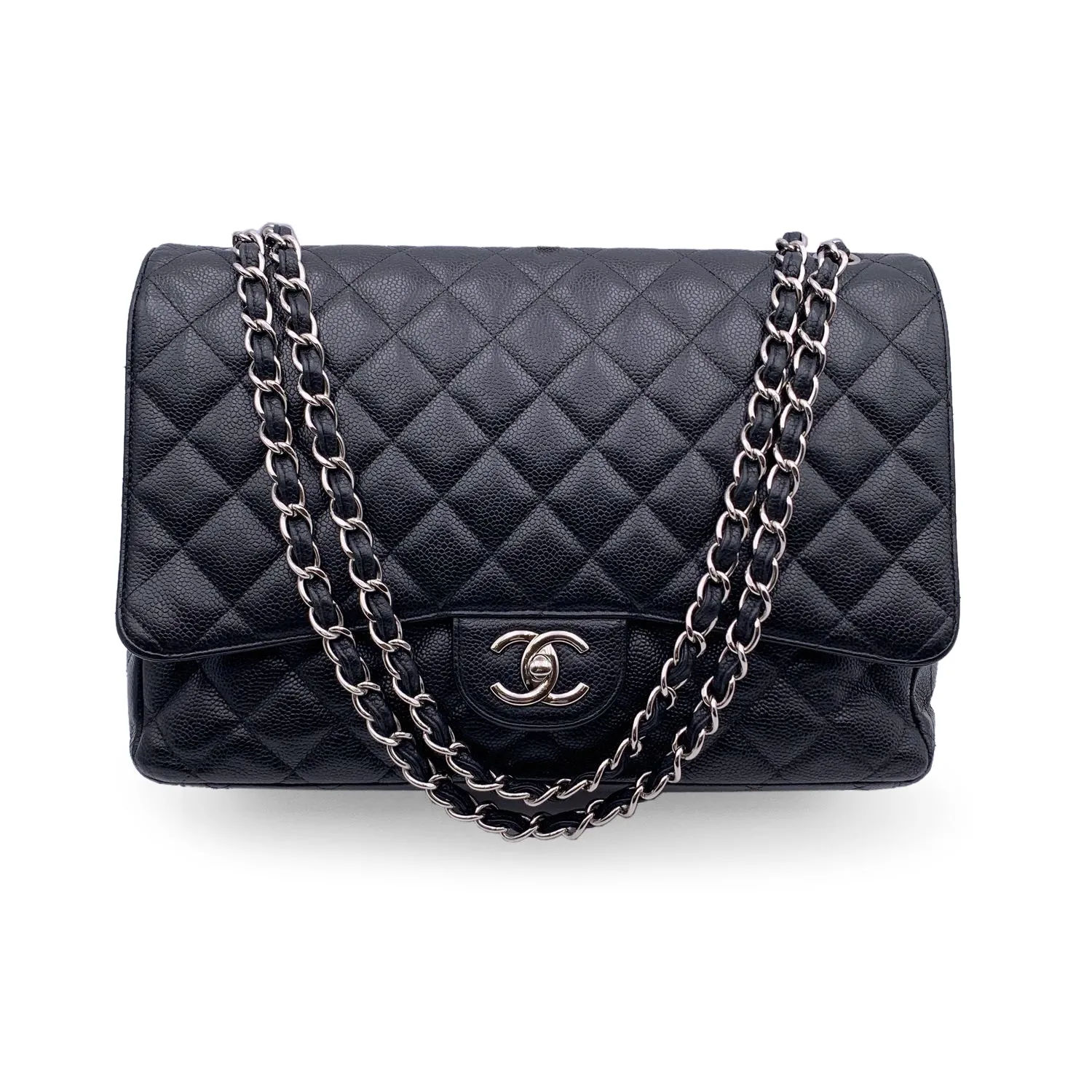 CHANEL Black Quilted Caviar Maxi Timeless Classic 2.55 Double New Bag