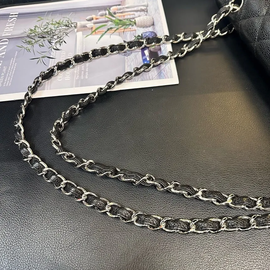 Chanel Black Silver Lychee CF Maxi One-Shoulder Crossbody Bag