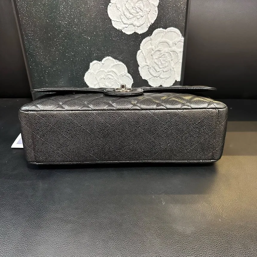 Chanel Black Silver Lychee CF Maxi One-Shoulder Crossbody Bag