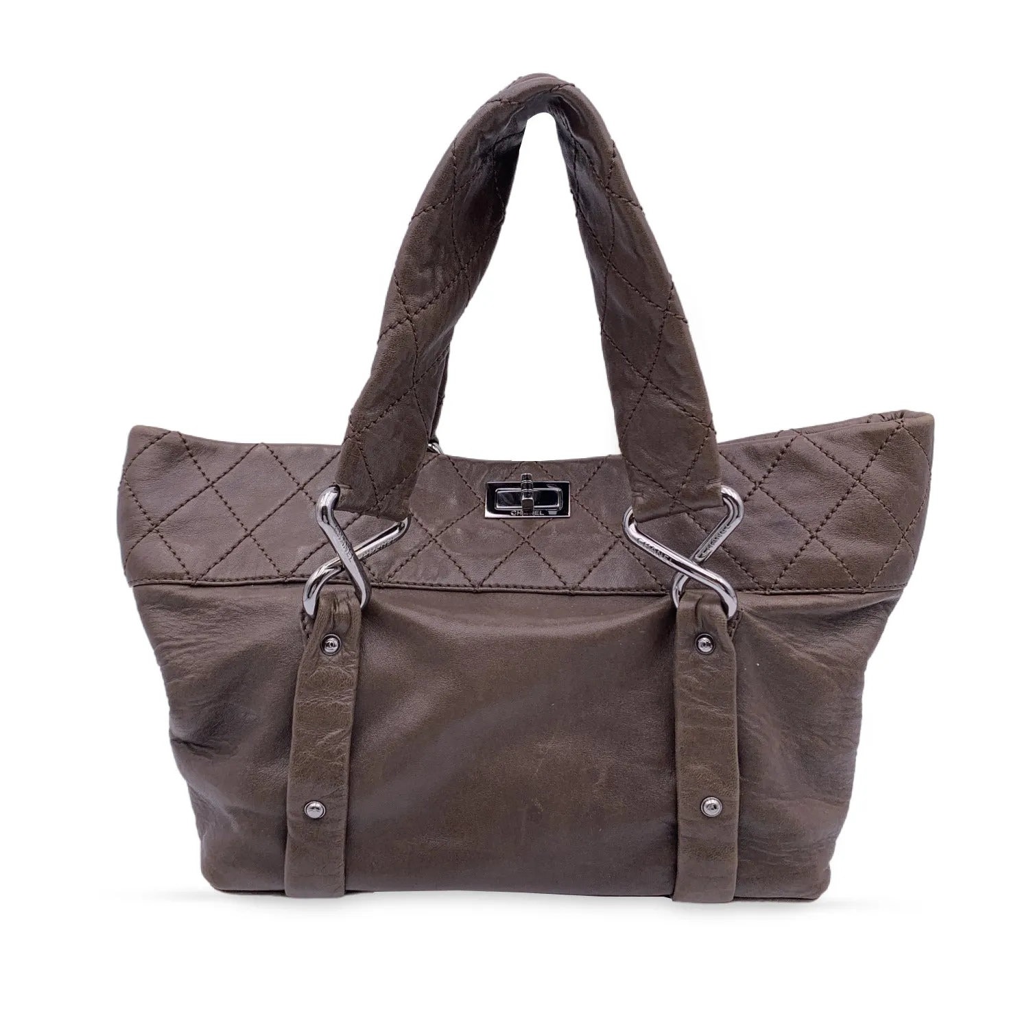 Chanel Brown Leather Sticth Mademoiselle 8 Knots Tote Bag