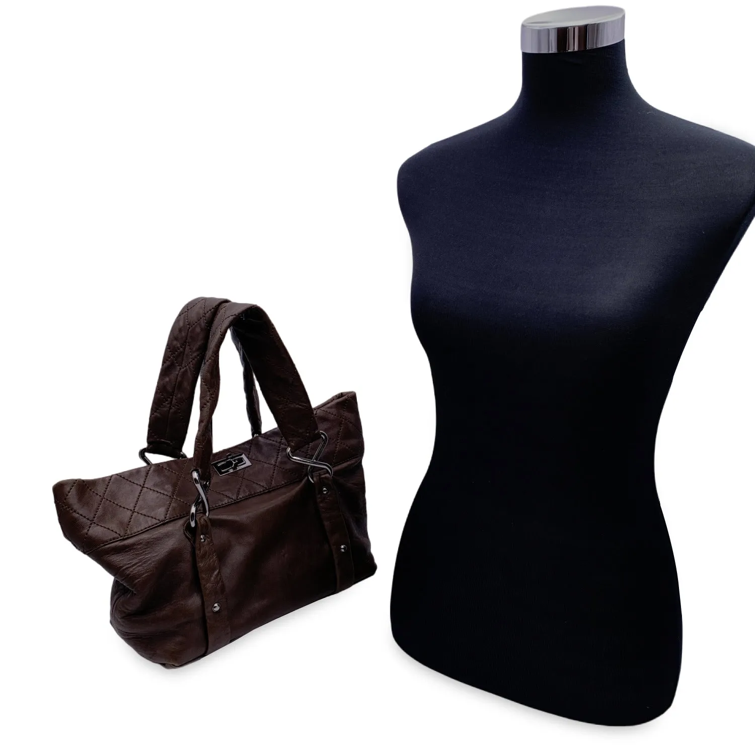 Chanel Brown Leather Sticth Mademoiselle 8 Knots Tote Bag
