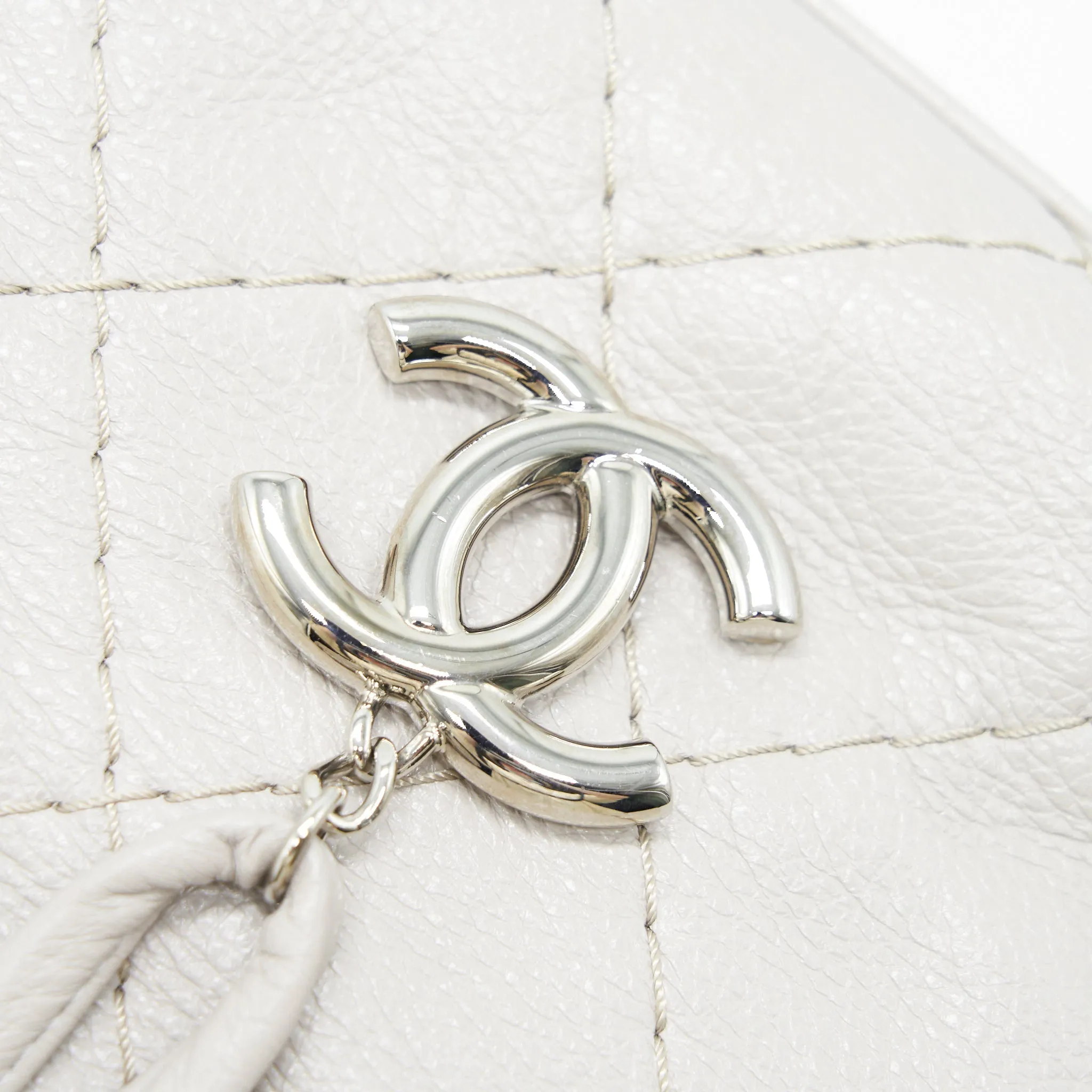 Chanel Caviar Bucket Tote Bag Grey SHW Serial15