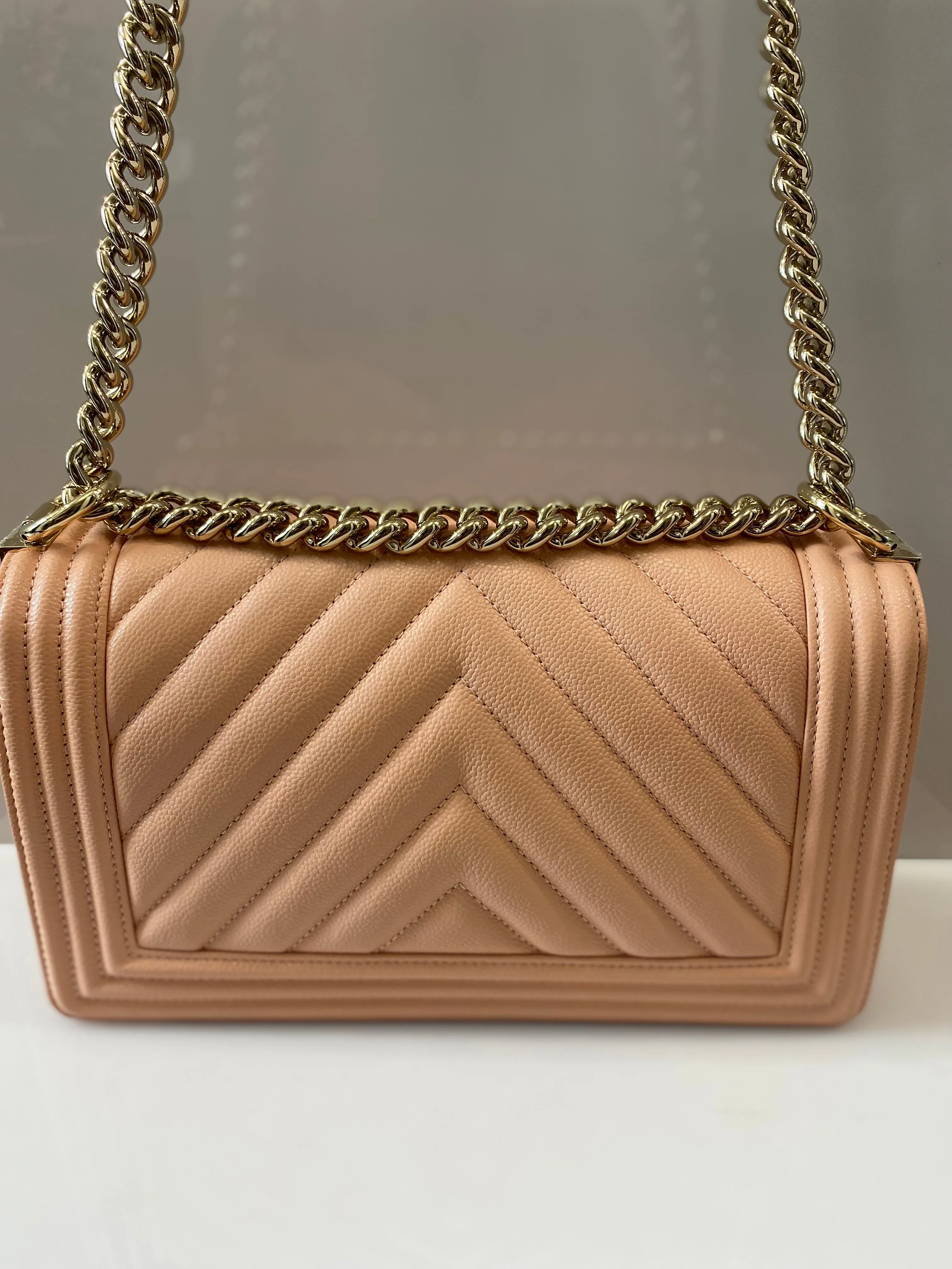 CHANEL CC MEDIUM BOY CHEVRON QUILTED CALFSKIN BAG