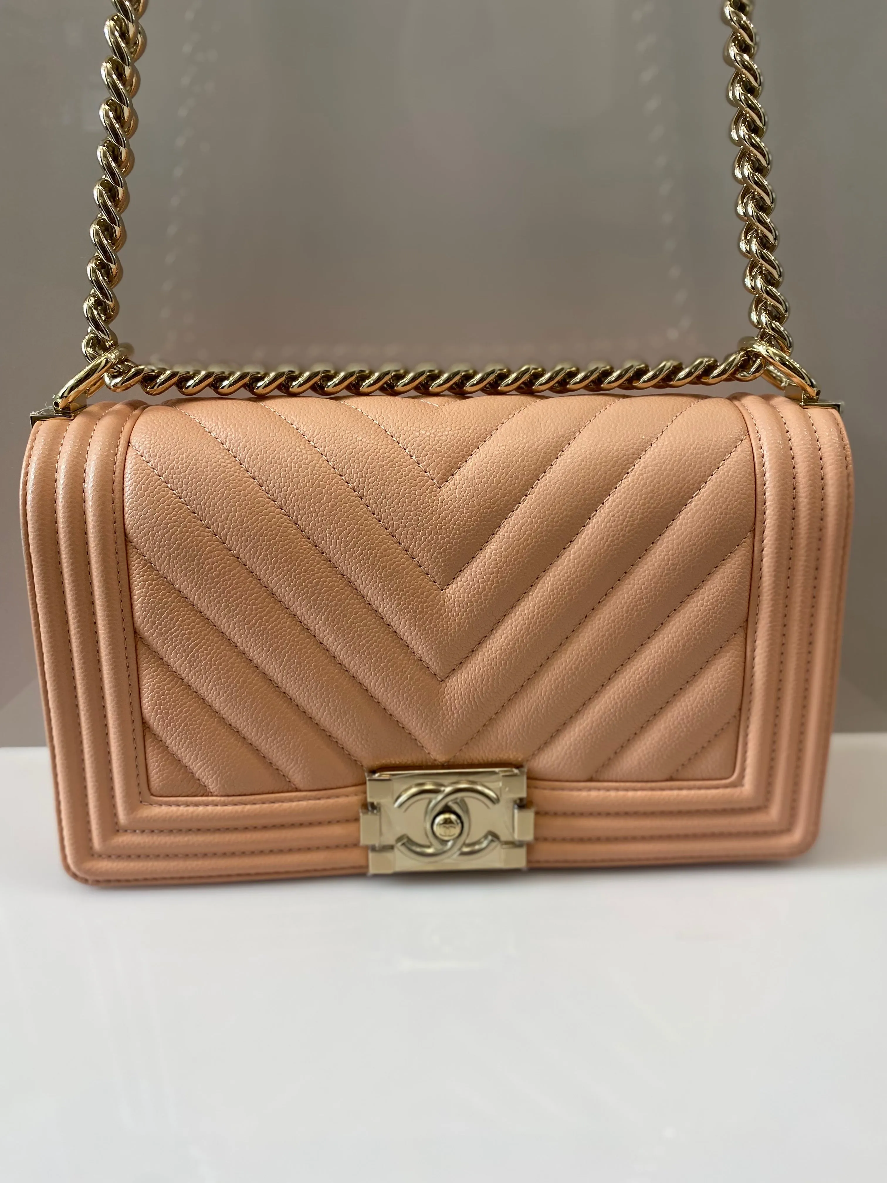 CHANEL CC MEDIUM BOY CHEVRON QUILTED CALFSKIN BAG