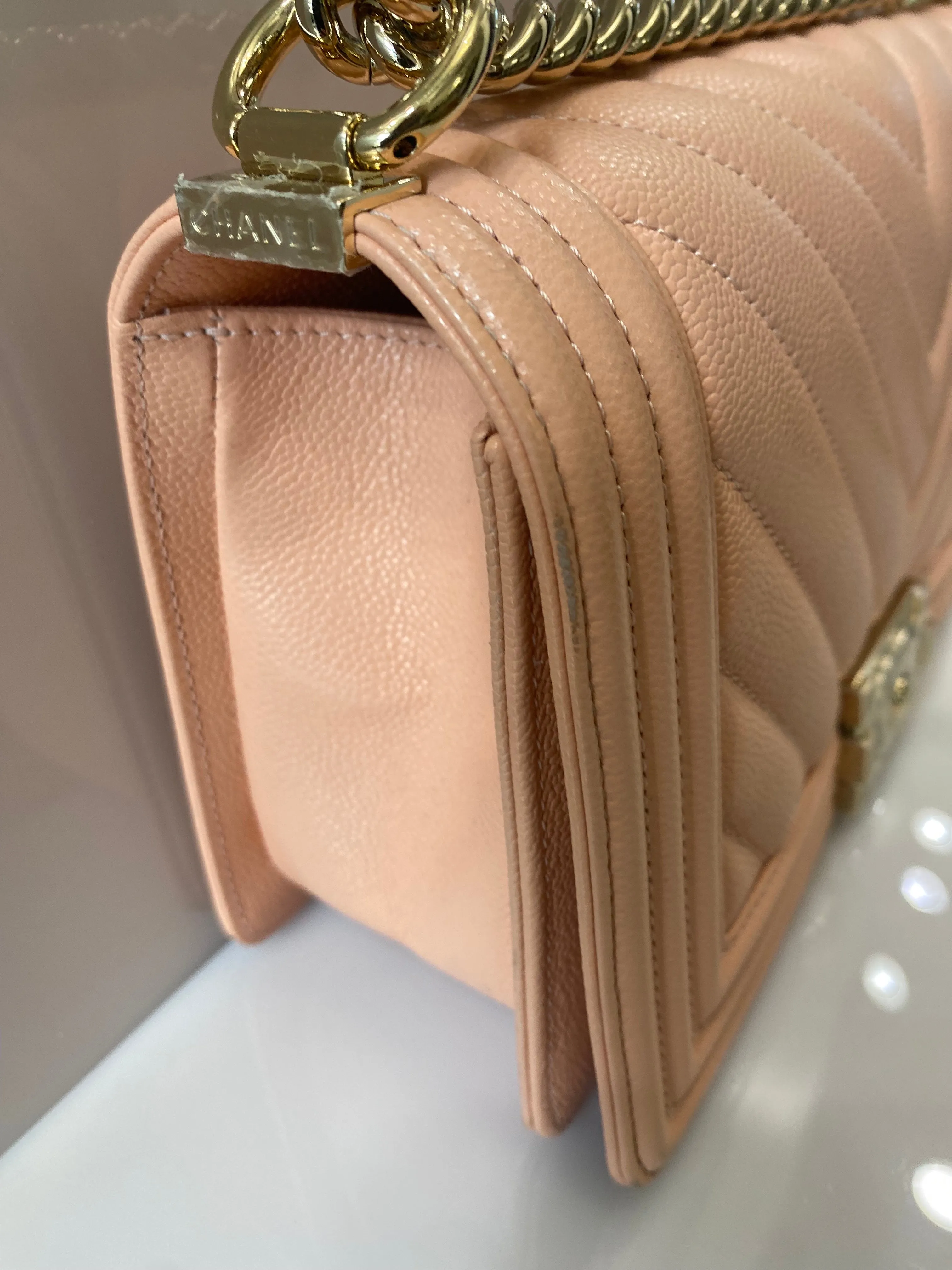 CHANEL CC MEDIUM BOY CHEVRON QUILTED CALFSKIN BAG