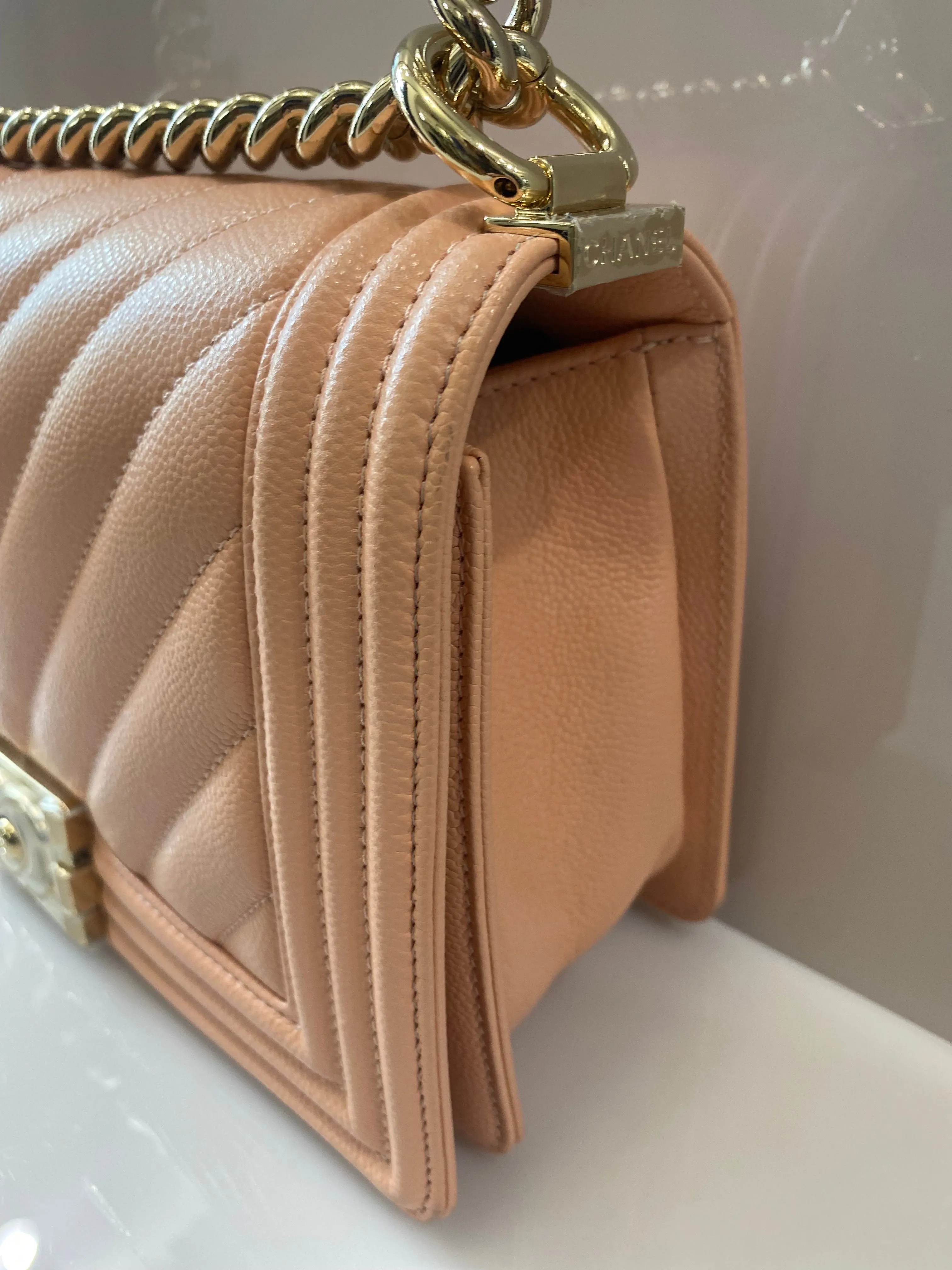 CHANEL CC MEDIUM BOY CHEVRON QUILTED CALFSKIN BAG