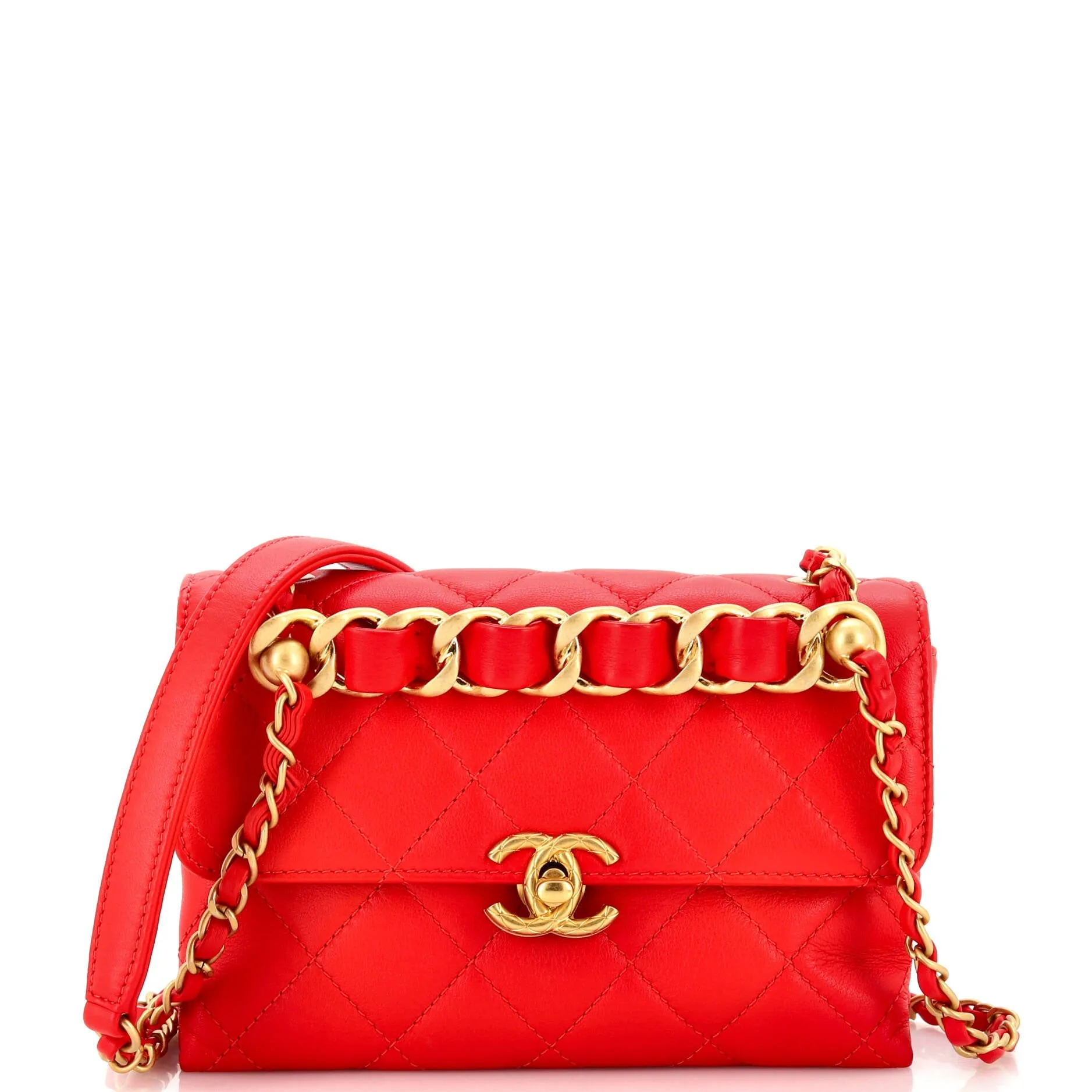 CHANEL Chain Bar Top Handle Flap Bag Quilted Calfskin Mini