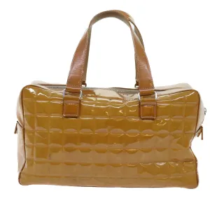 CHANEL Choco Bar Line Shoulder Bag Patent leather Yellow CC Auth bs7801