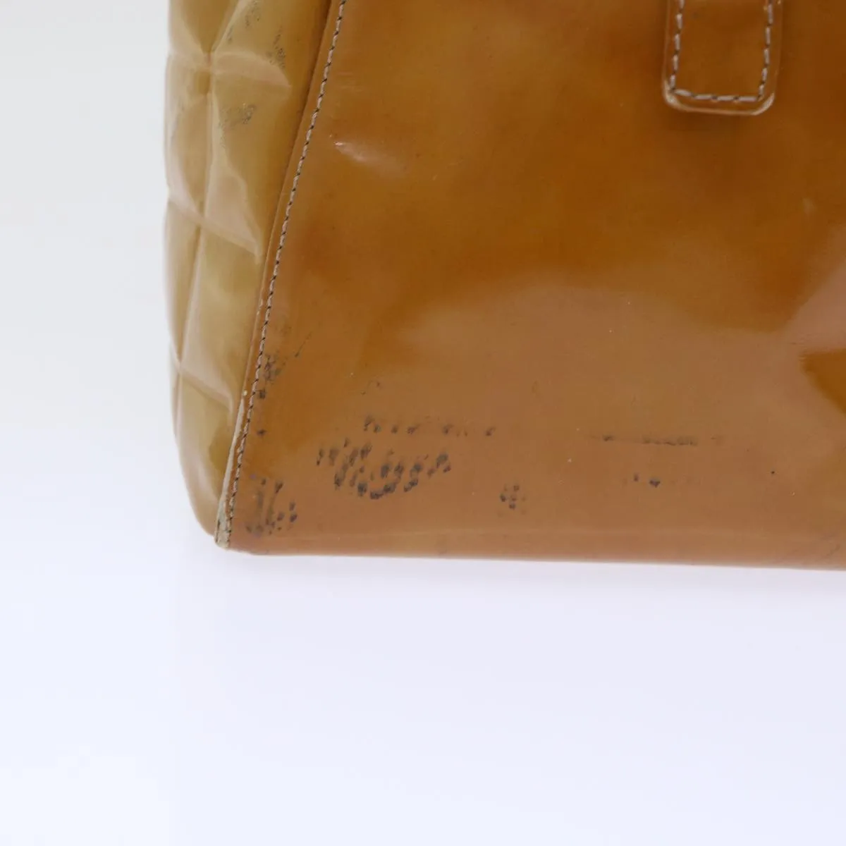 CHANEL Choco Bar Line Shoulder Bag Patent leather Yellow CC Auth bs7801