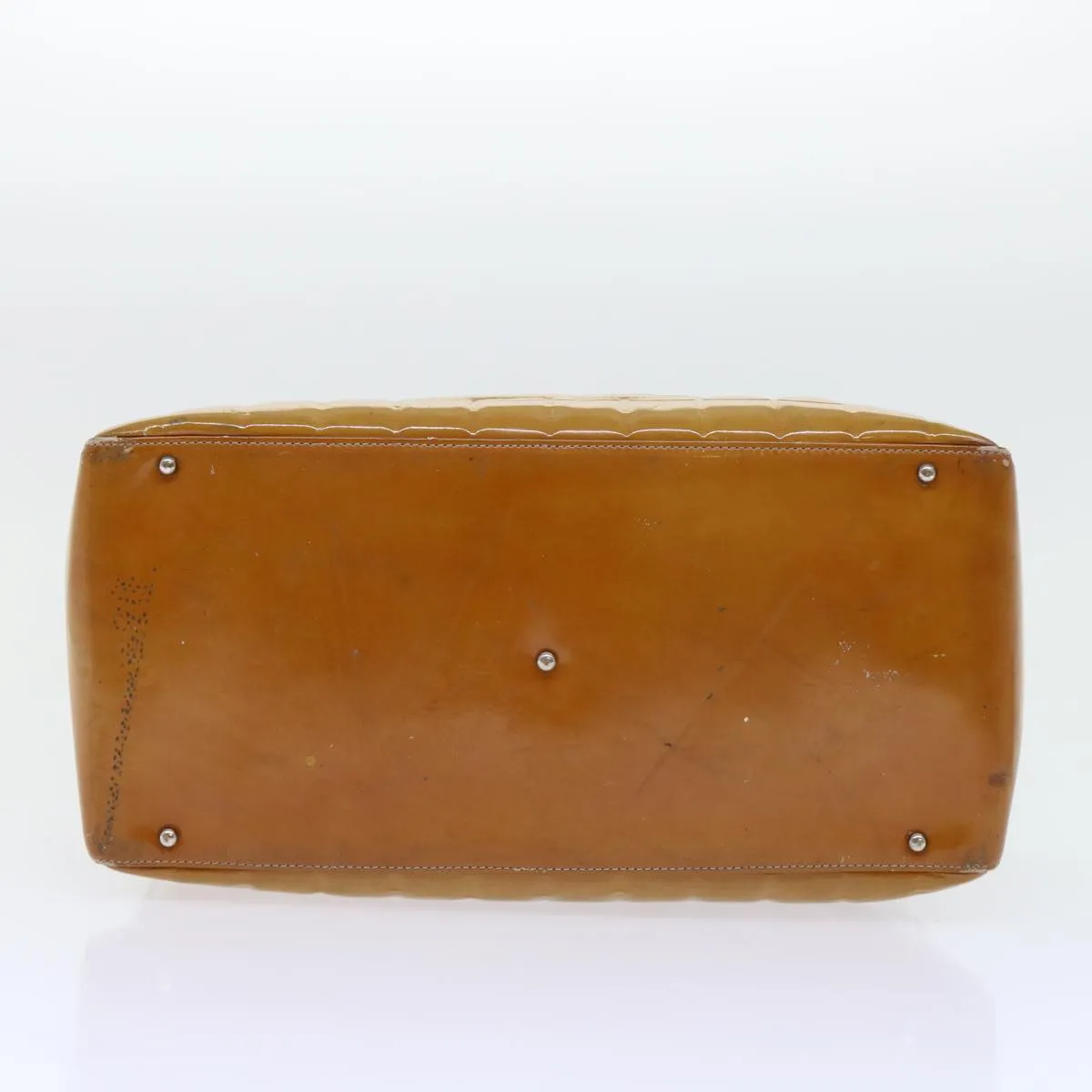 CHANEL Choco Bar Line Shoulder Bag Patent leather Yellow CC Auth bs7801