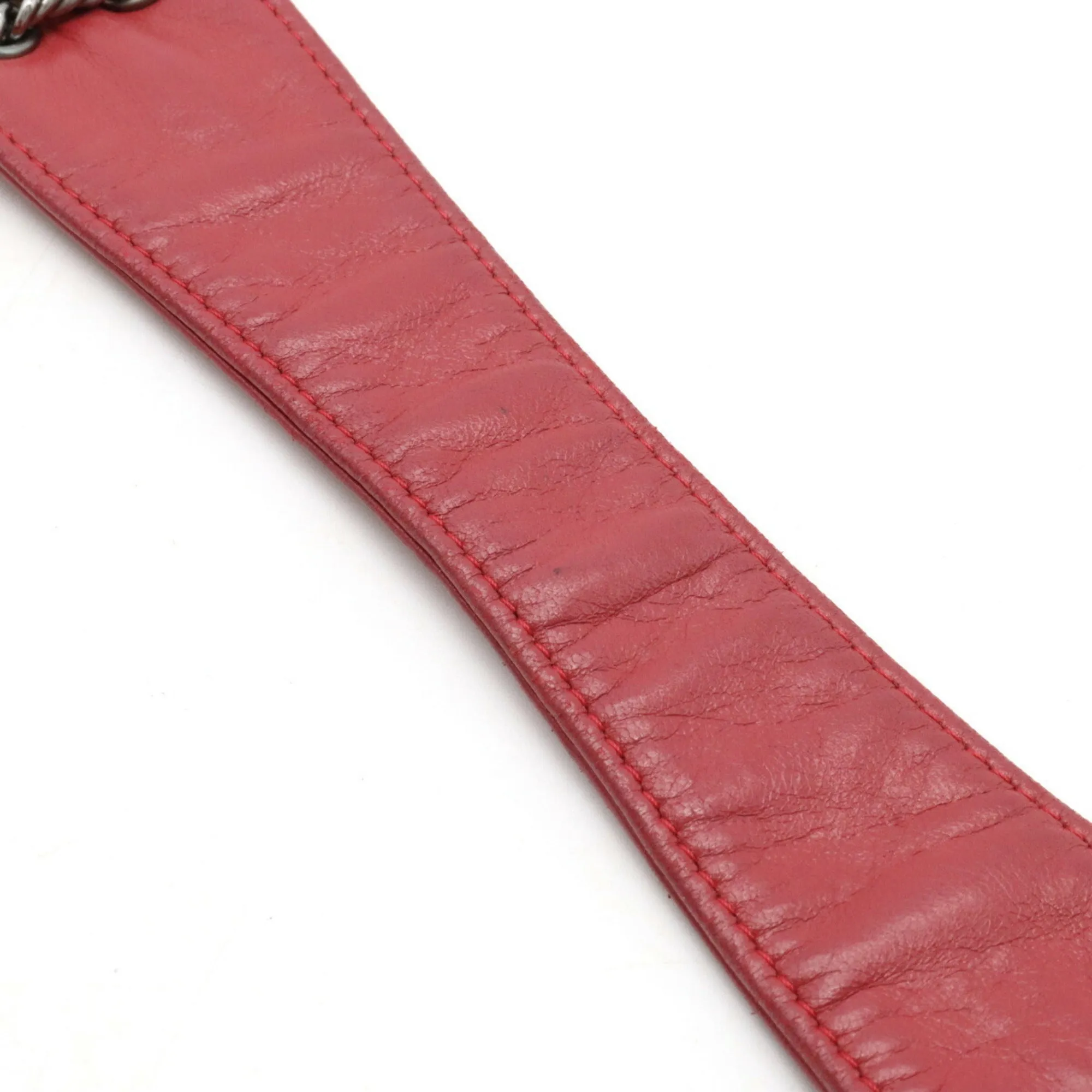 Chanel Chocolate Bar Chain Shoulder Bag Leather Rose Madder Pink Red