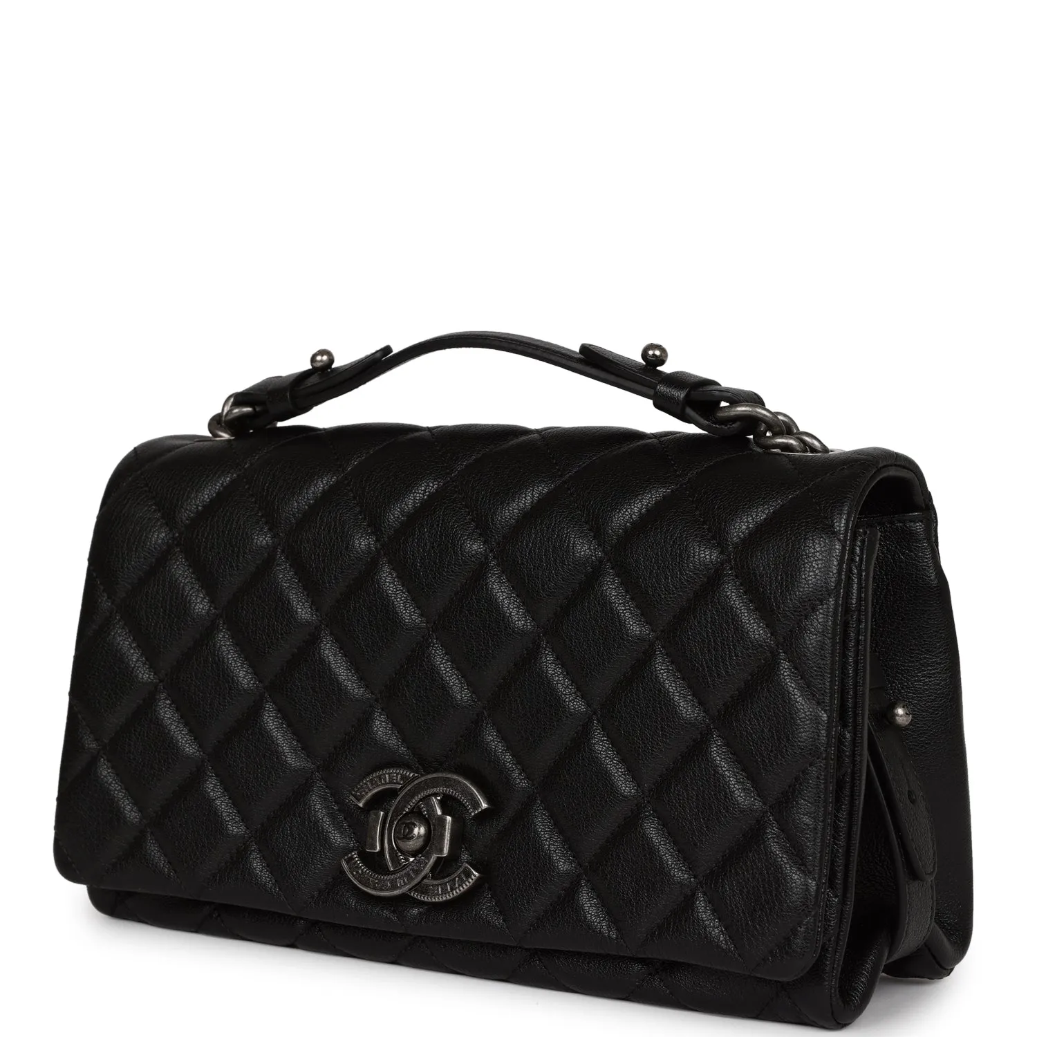 Chanel City Rock Medium Flap Black Goatskin Ruthenium Hardware
