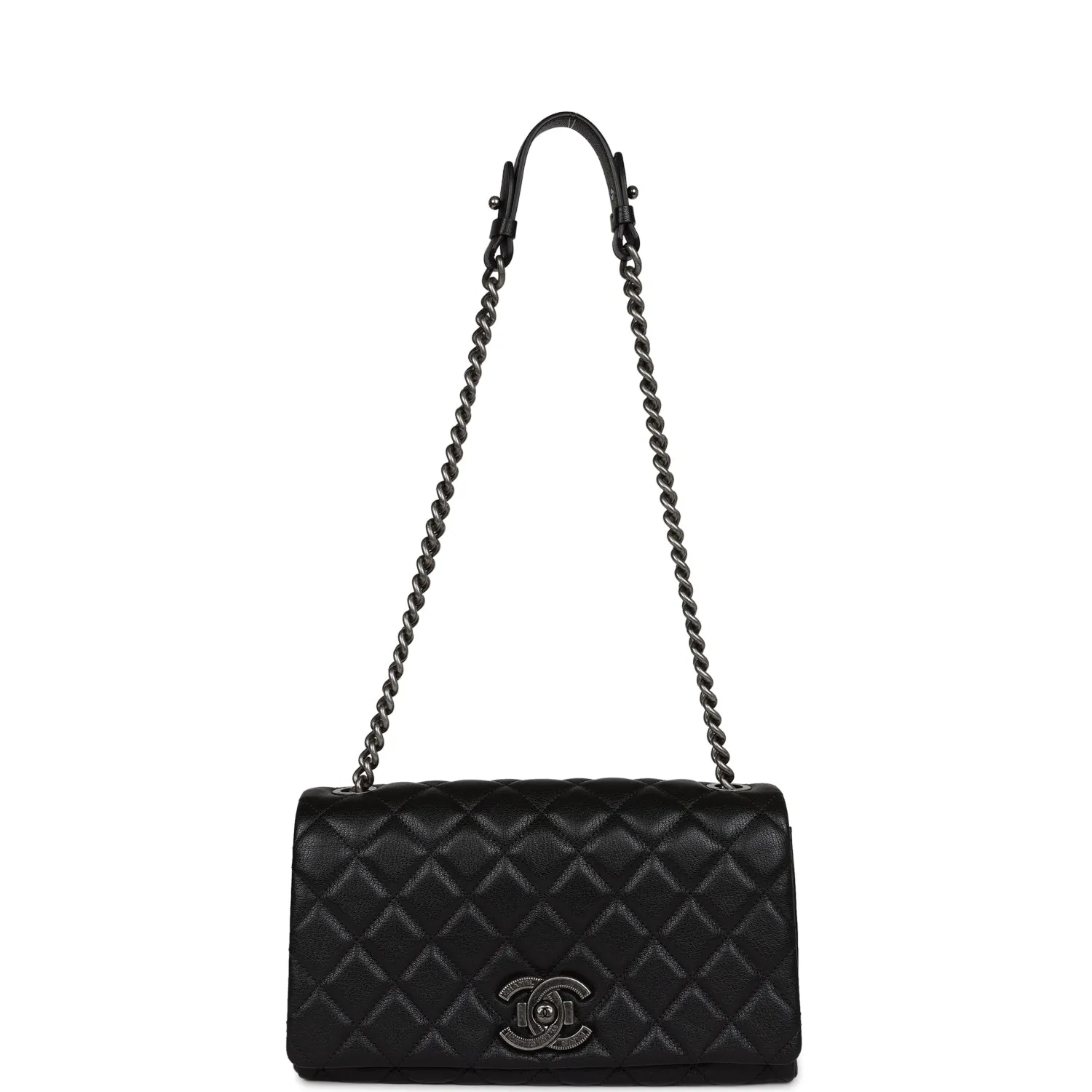 Chanel City Rock Medium Flap Black Goatskin Ruthenium Hardware