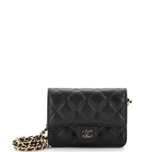 CHANEL Classic Flap Card Holder on Chain Quilted Caviar Mini