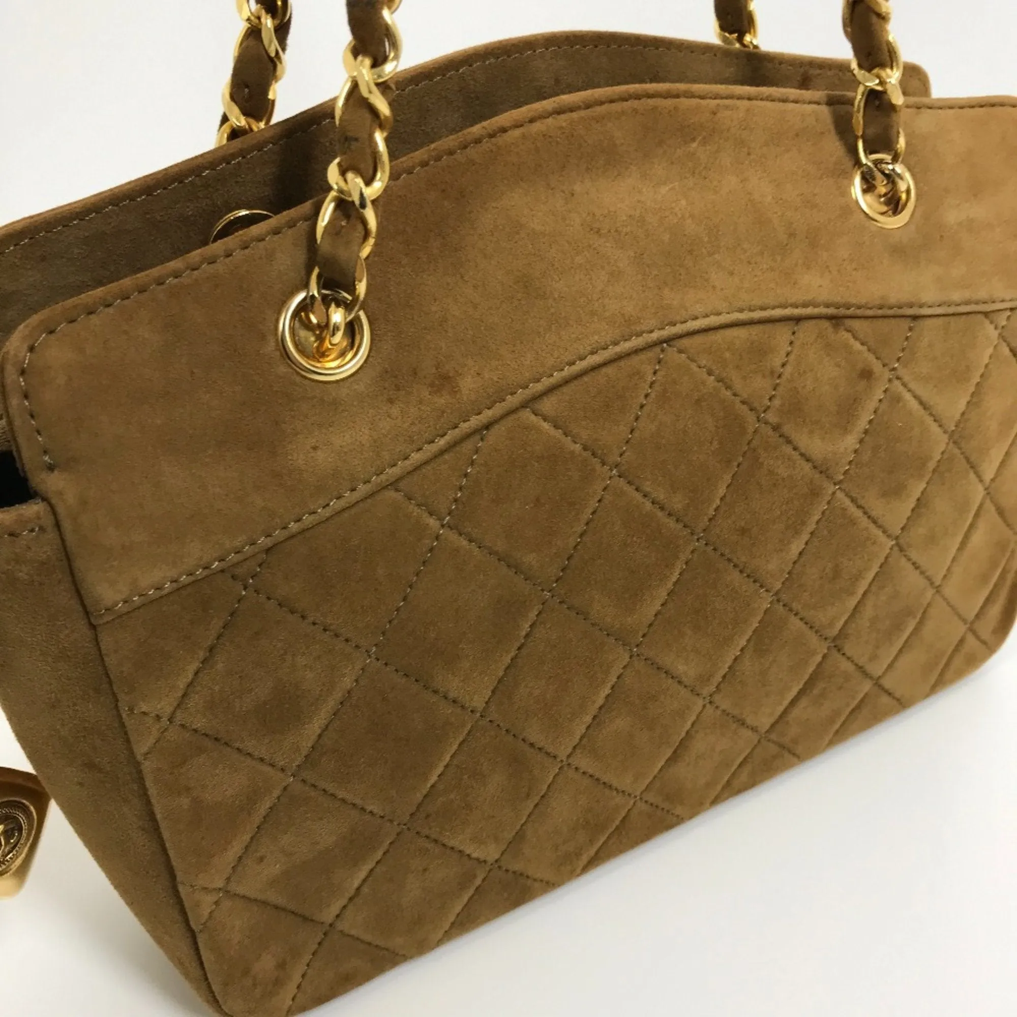 Chanel Coco Charm Bag Double Chain Pouch Bag Hand Bag Brown GoldHardware