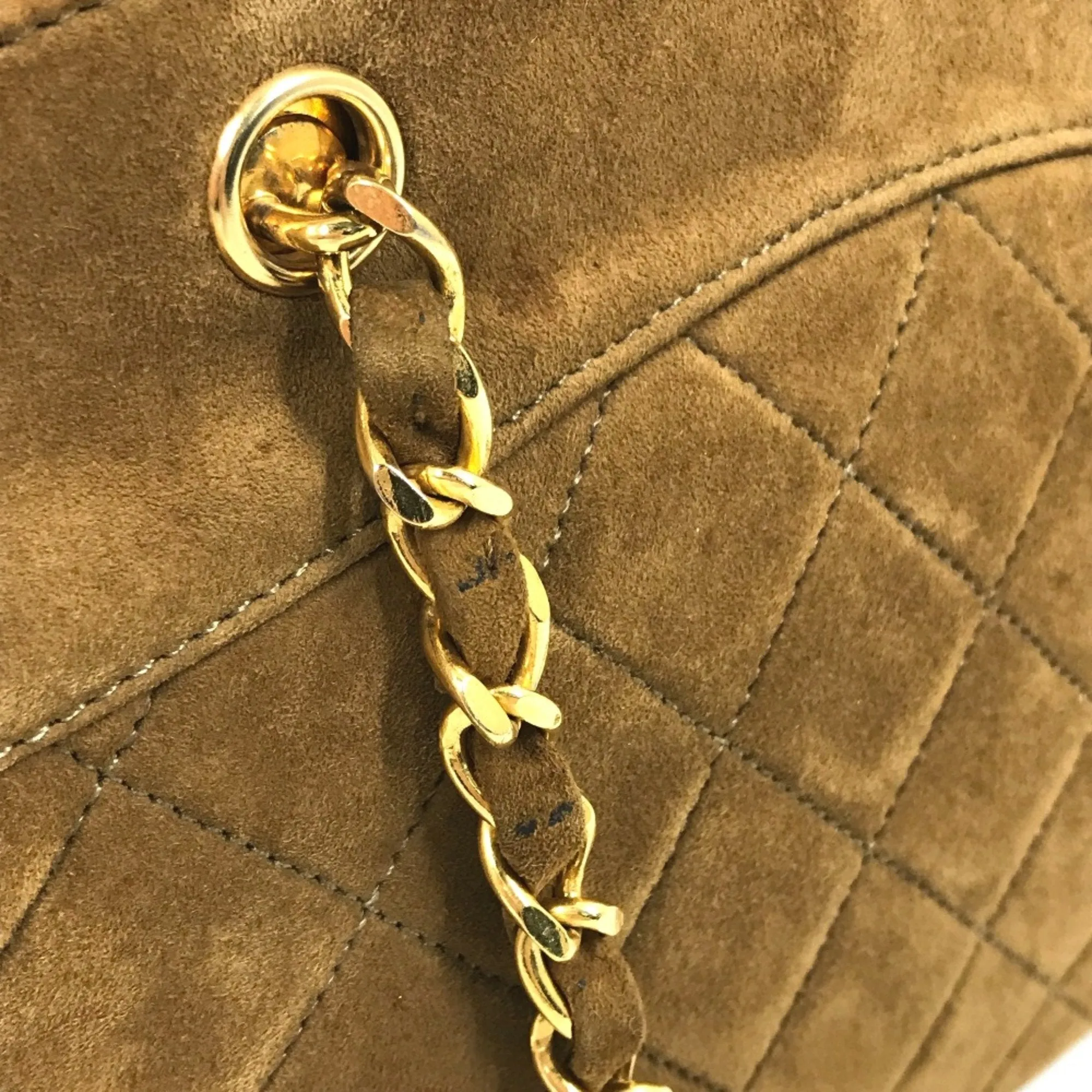Chanel Coco Charm Bag Double Chain Pouch Bag Hand Bag Brown GoldHardware