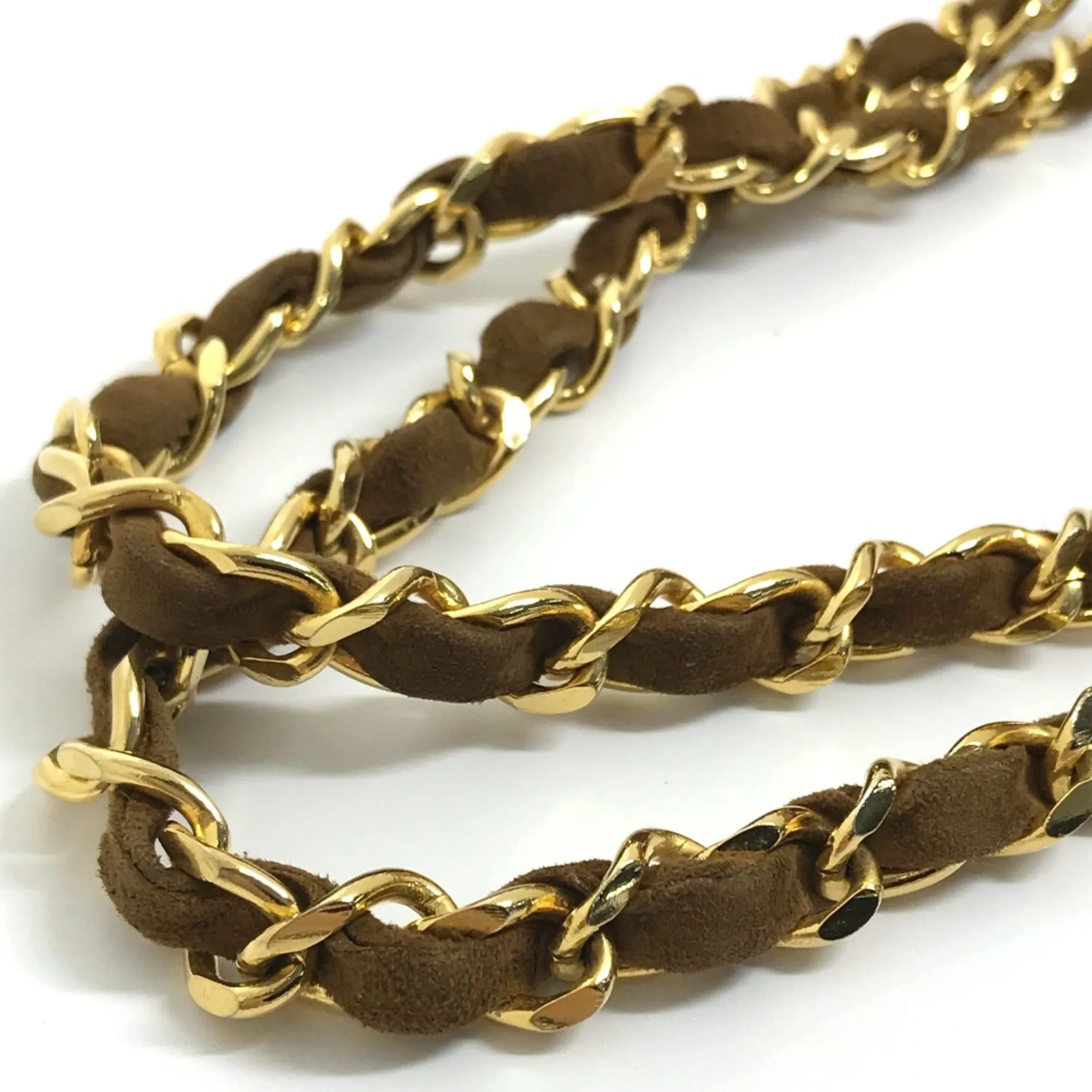 Chanel Coco Charm Bag Double Chain Pouch Bag Hand Bag Brown GoldHardware