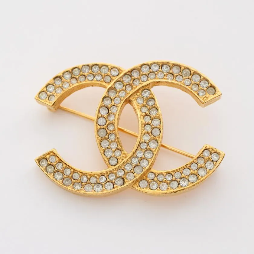 Chanel Coco Mark Brooch GP Rhinestone Gold Clear 174 896396 - Condition AB