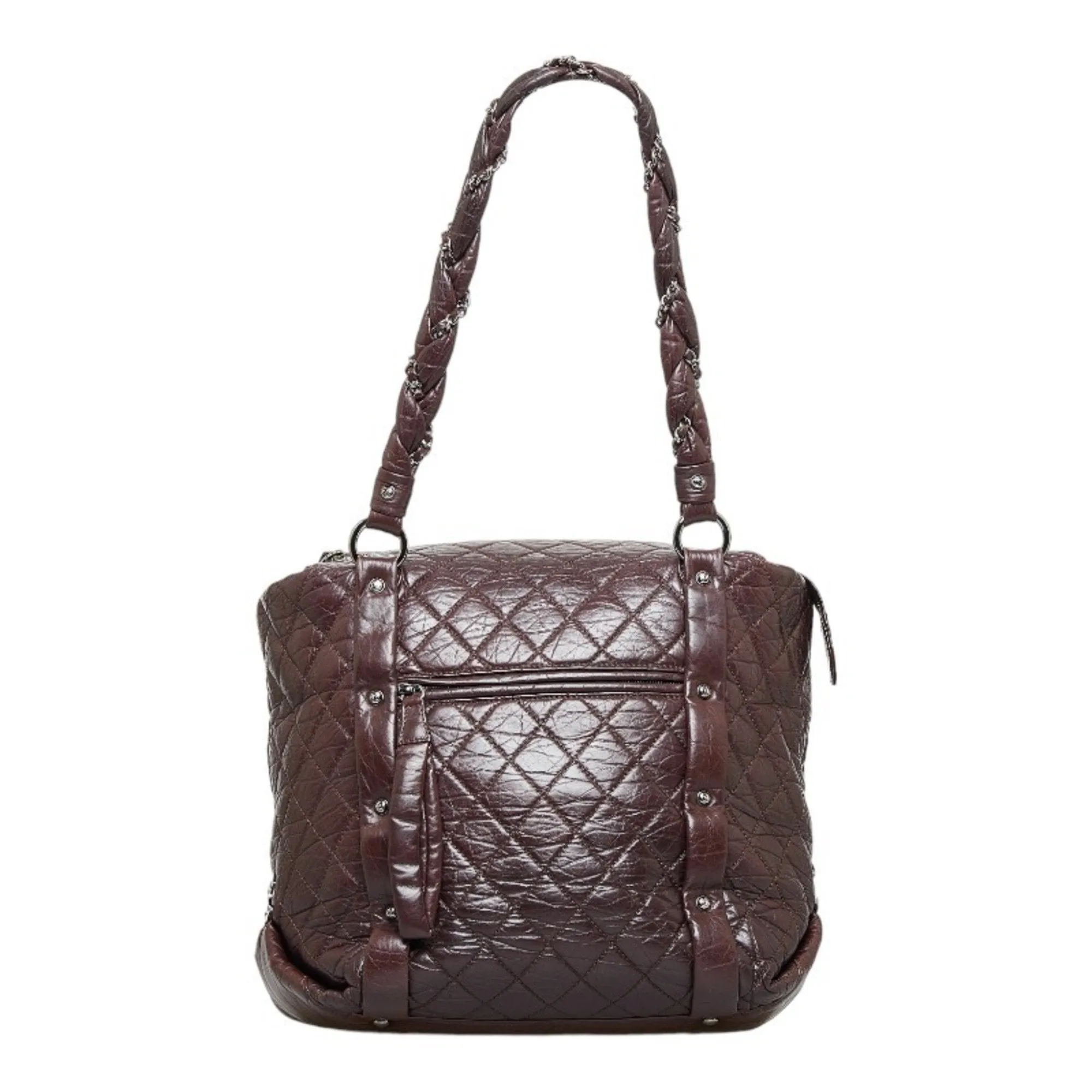 Chanel Cocomark Luxury Line Chain Shoulder Bag Tote Brown Silver Leather Ladies