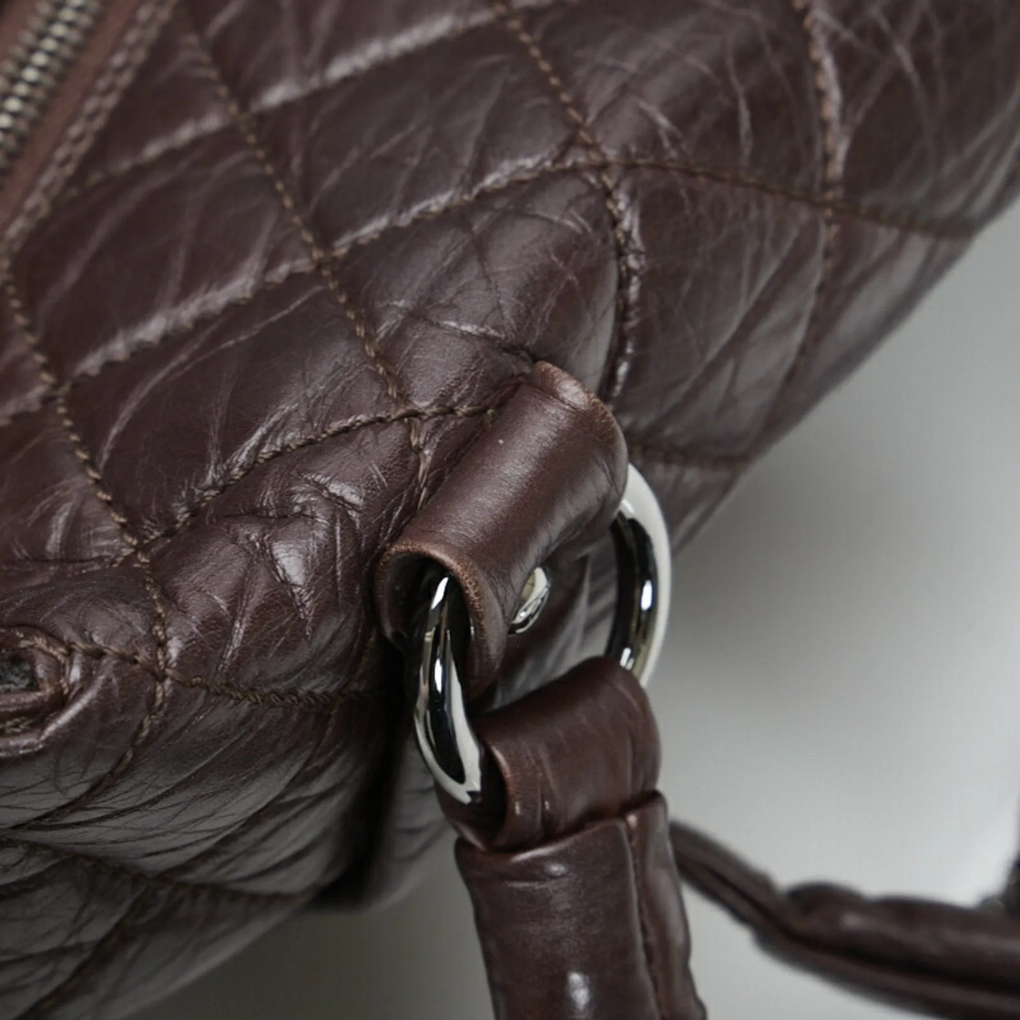 Chanel Cocomark Luxury Line Chain Shoulder Bag Tote Brown Silver Leather Ladies