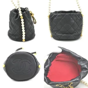 Chanel Crossbody Shoulder Bag Coco Mark Leather/Fake Pearl/Metal Black/Off-White/Gold Women's