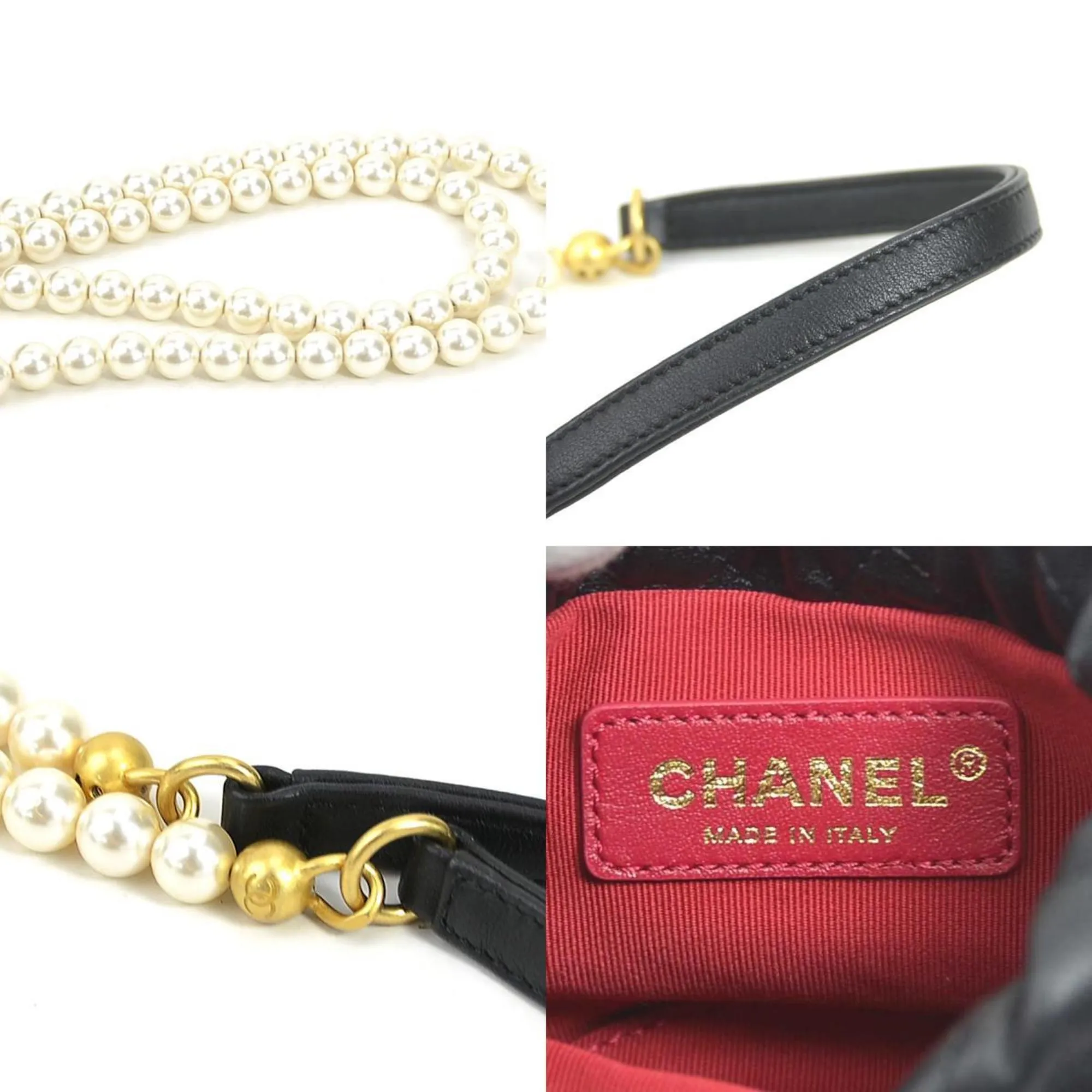 Chanel Crossbody Shoulder Bag Coco Mark Leather/Fake Pearl/Metal Black/Off-White/Gold Women's