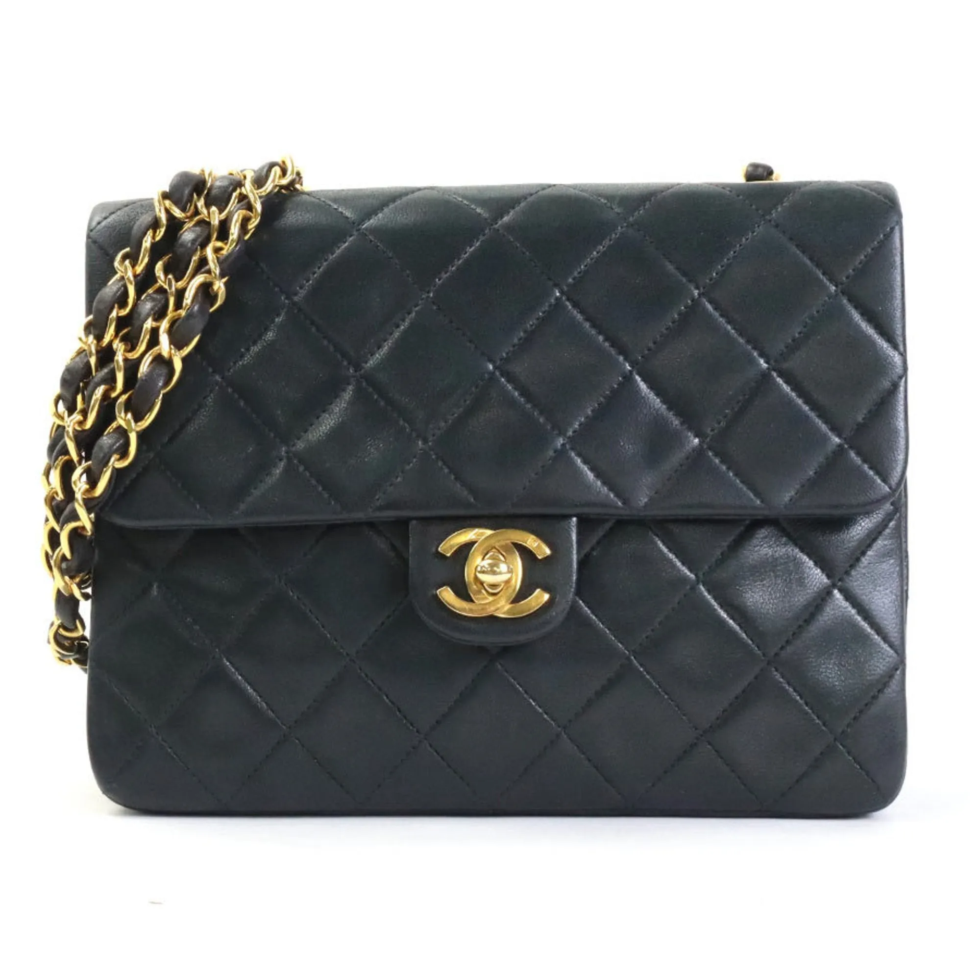 Chanel Crossbody Shoulder Bag Matelasse Leather/Metal Black/Gold Women's