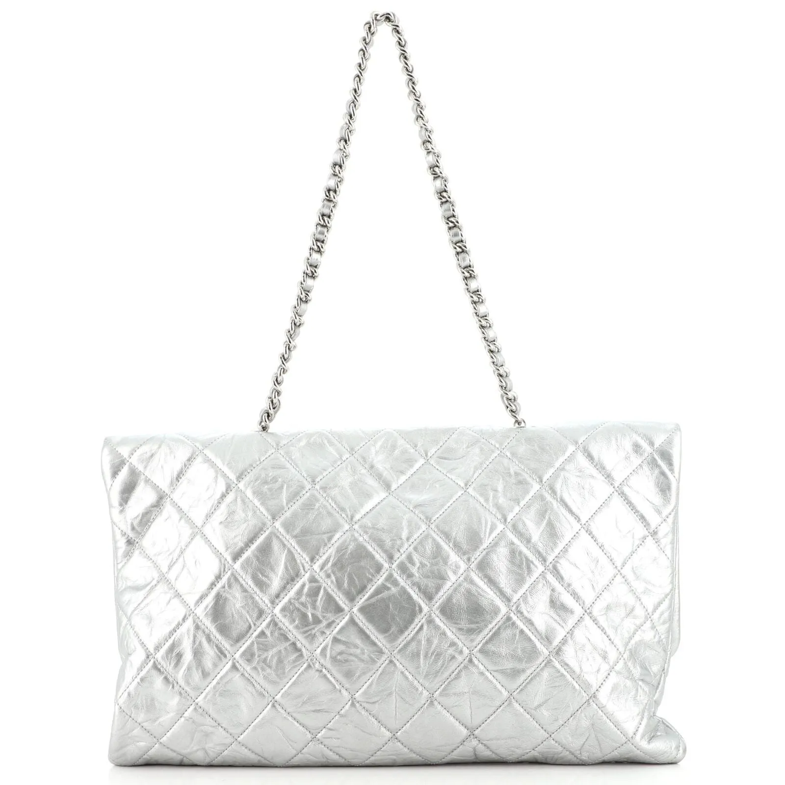 CHANEL CRUMPLED QUILTED CALFSKIN METALLIC CHAIN BAG