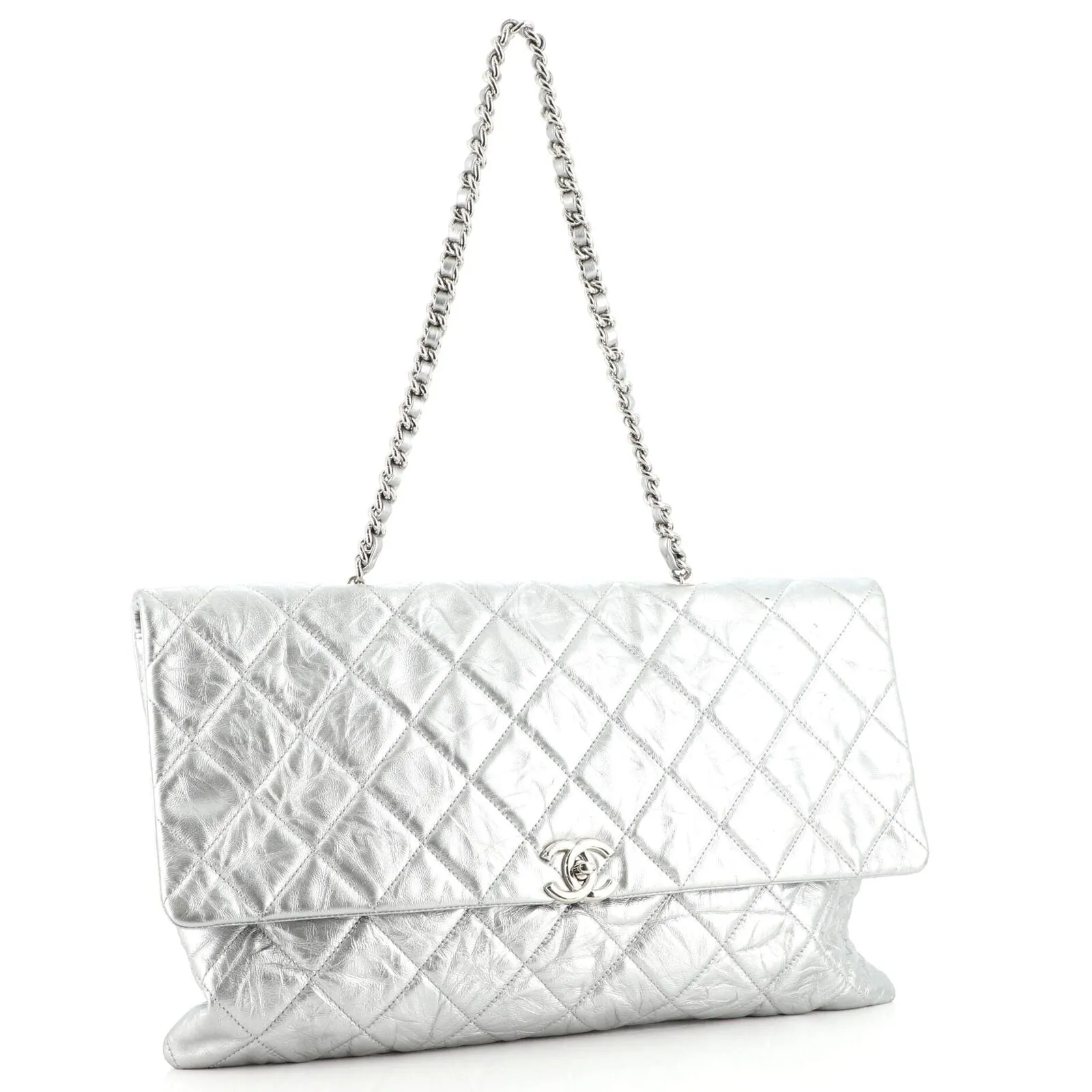 CHANEL CRUMPLED QUILTED CALFSKIN METALLIC CHAIN BAG