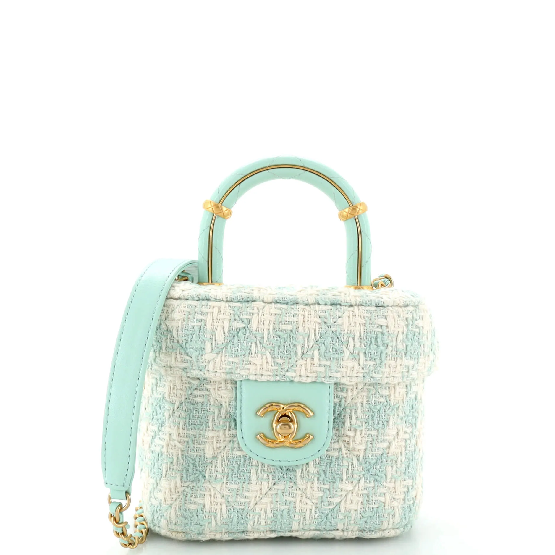 CHANEL Crush Top Handle Flap Bag Quilted Tweed Mini